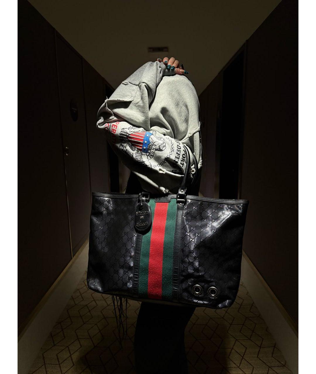 GUCCI Черная кожаная сумка тоут, фото 8