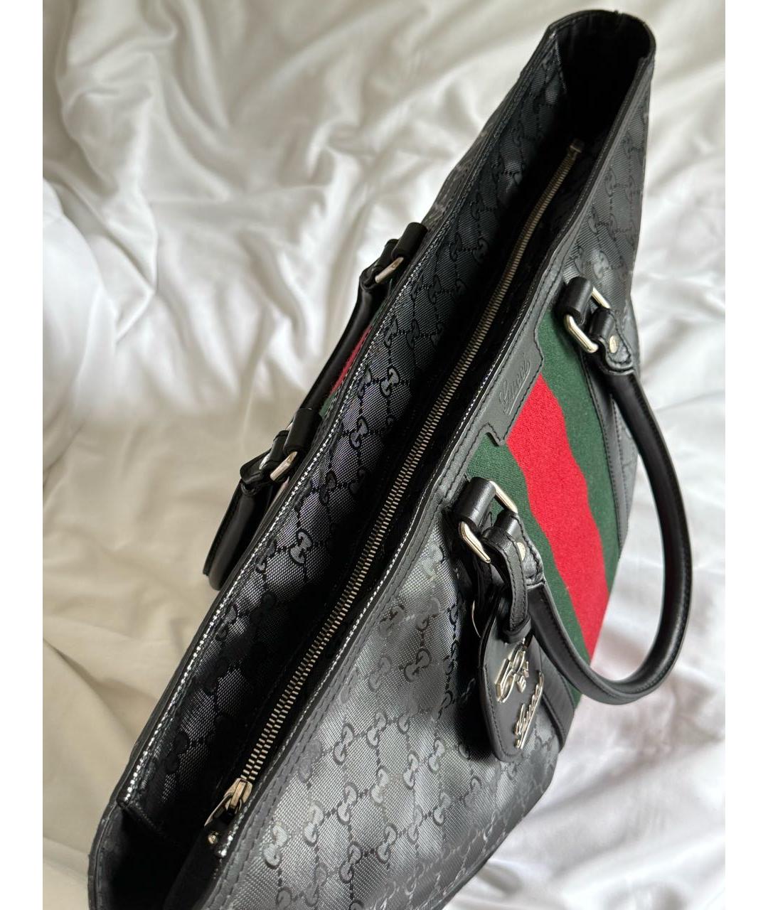 GUCCI Черная кожаная сумка тоут, фото 5