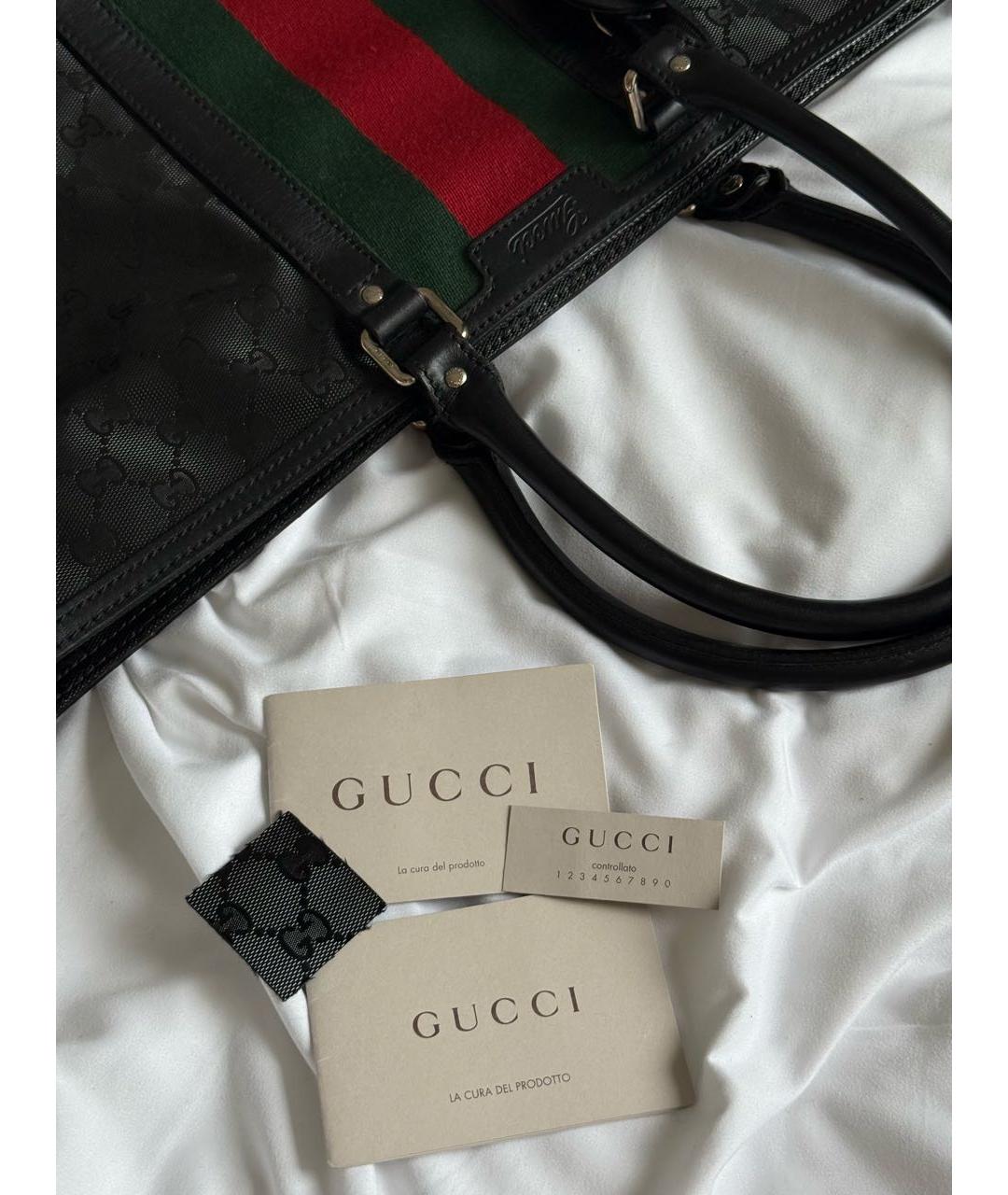 GUCCI Черная кожаная сумка тоут, фото 6