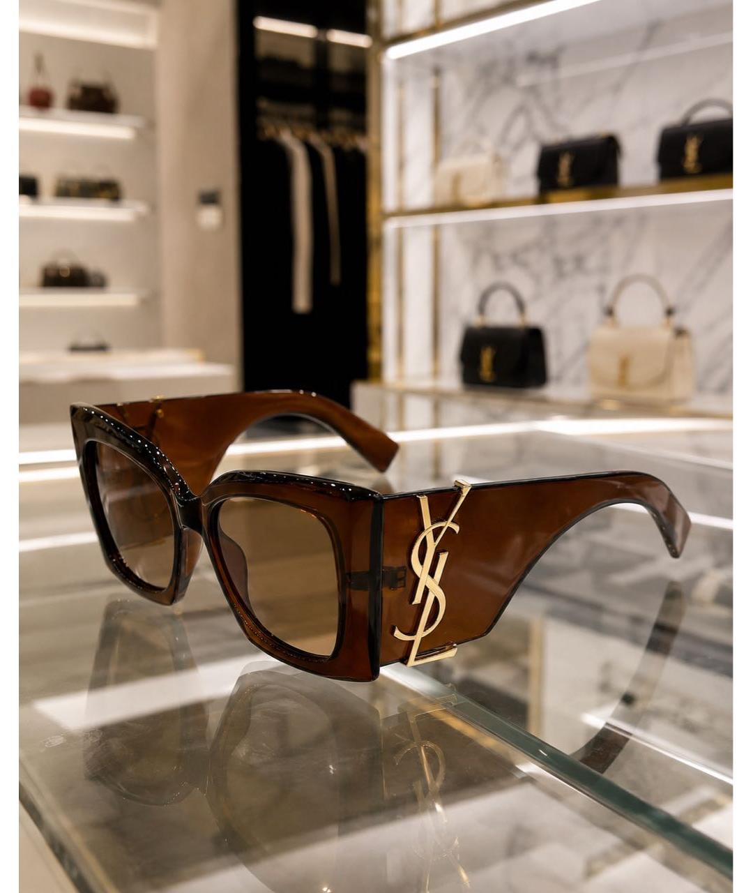 SAINT LAURENT Коричневые пластиковые солнцезащитные очки, фото 5