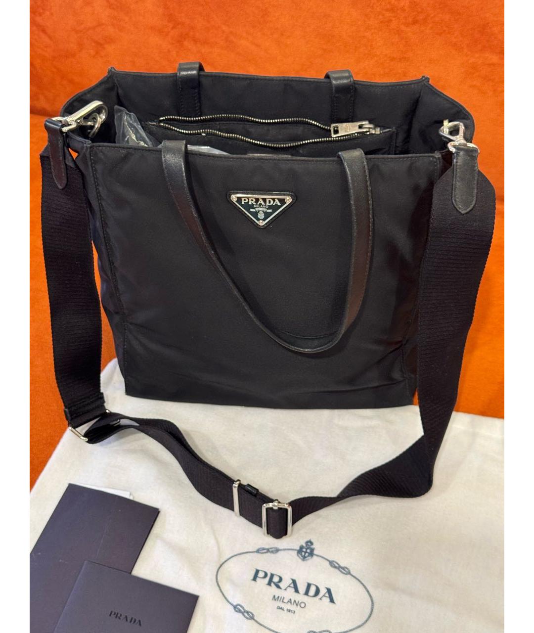 PRADA Черная тканевая сумка тоут, фото 3