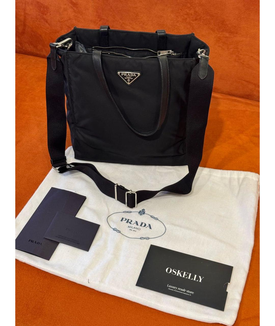 PRADA Черная тканевая сумка тоут, фото 5