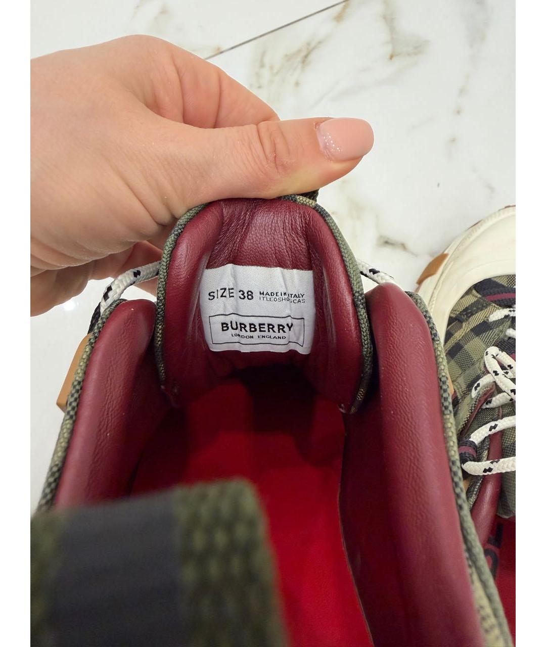 BURBERRY Хаки текстильные кроссовки, фото 6