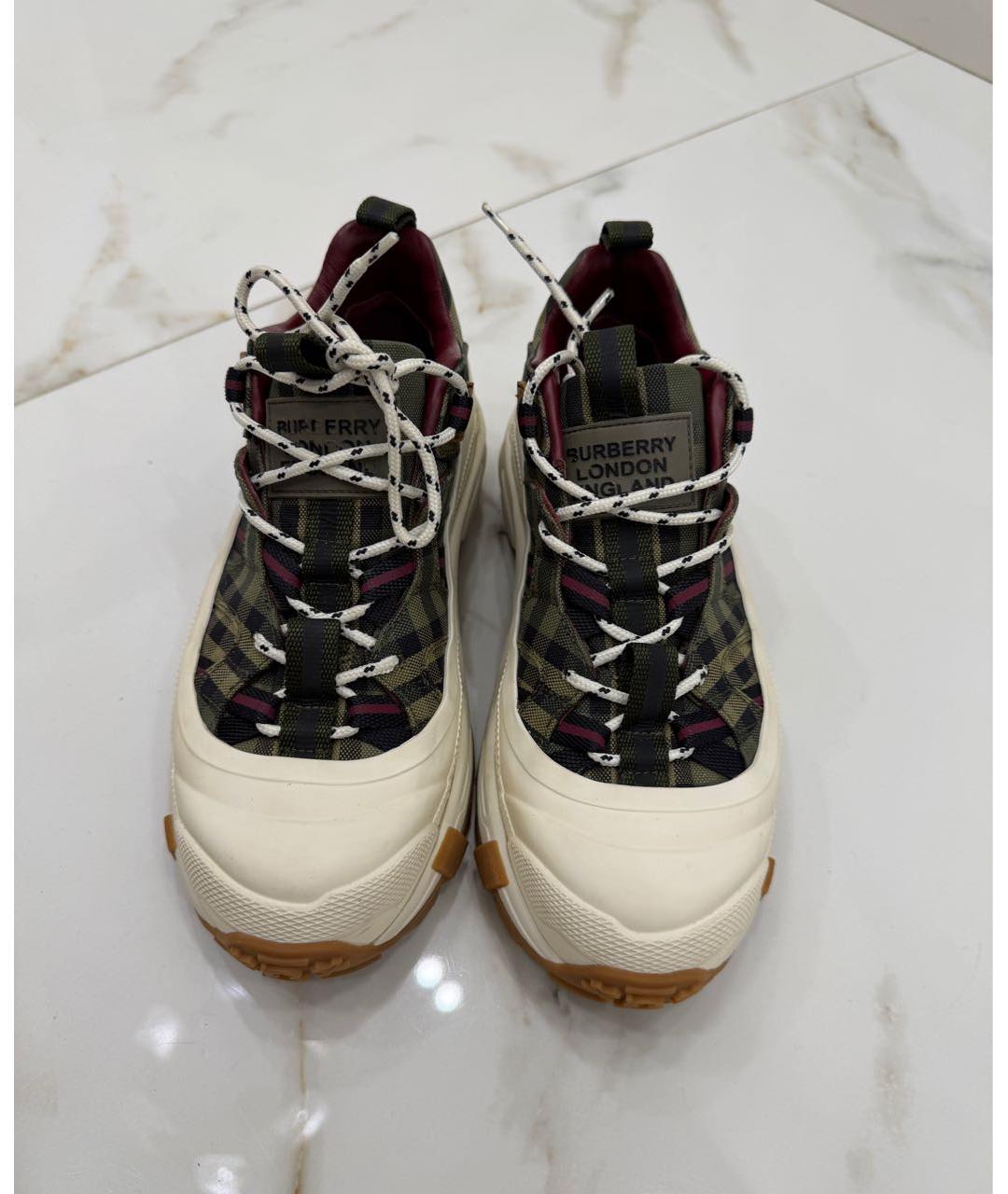 BURBERRY Хаки текстильные кроссовки, фото 2