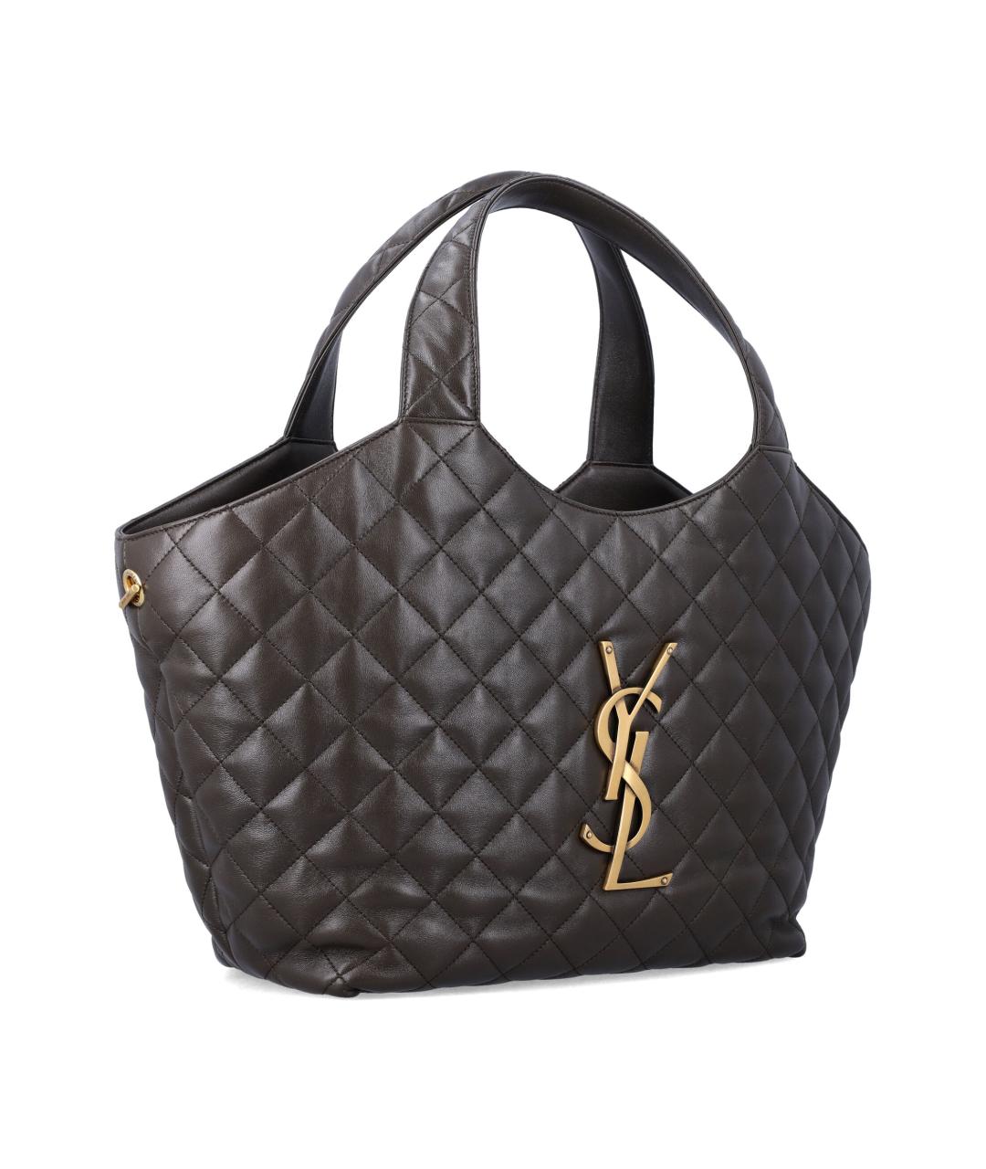 SAINT LAURENT Коричневая кожаная сумка тоут, фото 2