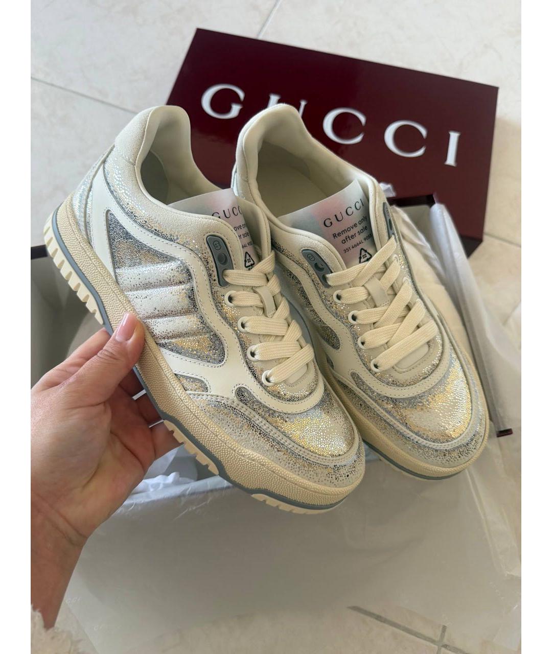 GUCCI Серебряные кожаные кеды, фото 2