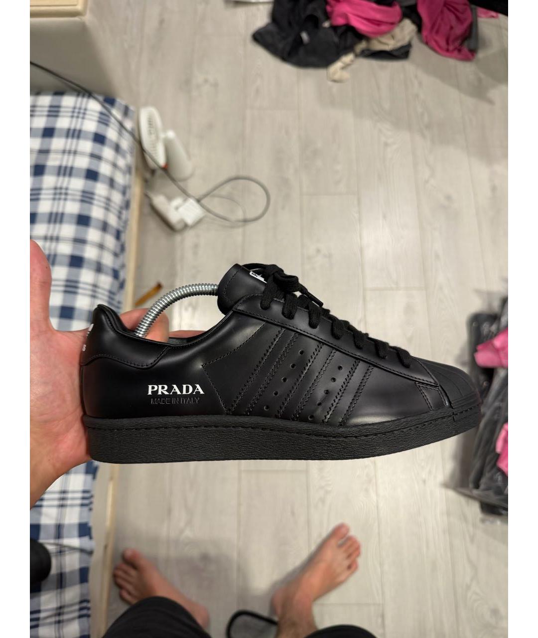 PRADA Черные кожаные низкие кроссовки / кеды, фото 5