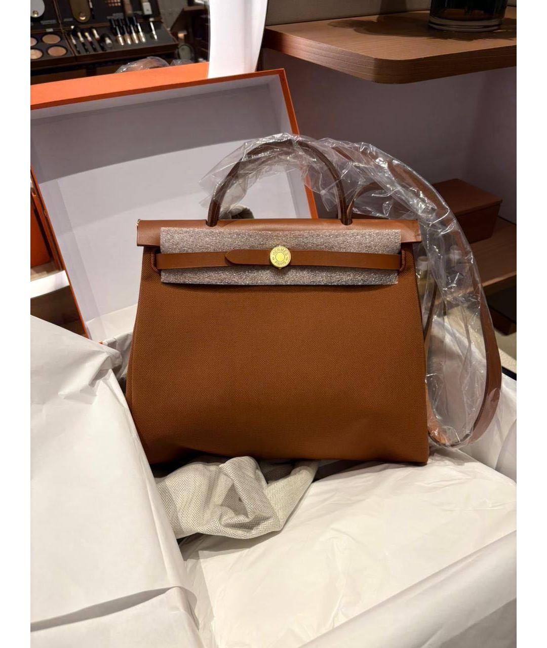 HERMES Коричневая тканевая сумка через плечо, фото 3
