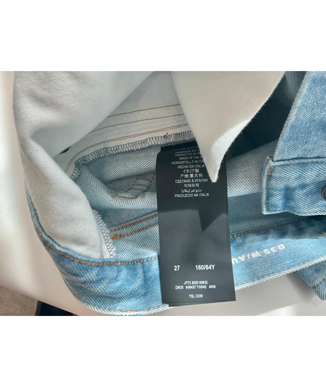 SAINT LAURENT Голубые хлопковые прямые джинсы, фото 5