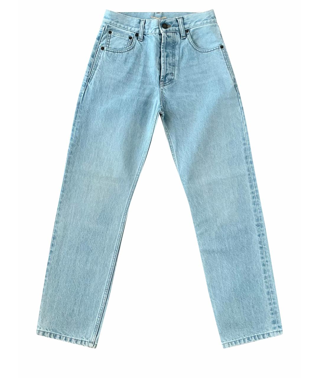 SAINT LAURENT Голубые хлопковые прямые джинсы, фото 6