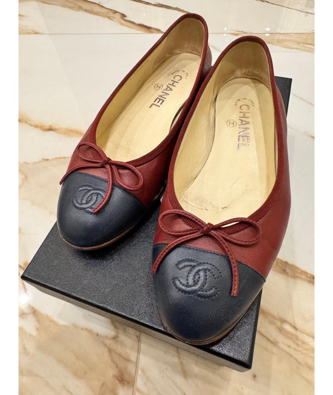 CHANEL Бордовые кожаные балетки, фото 6