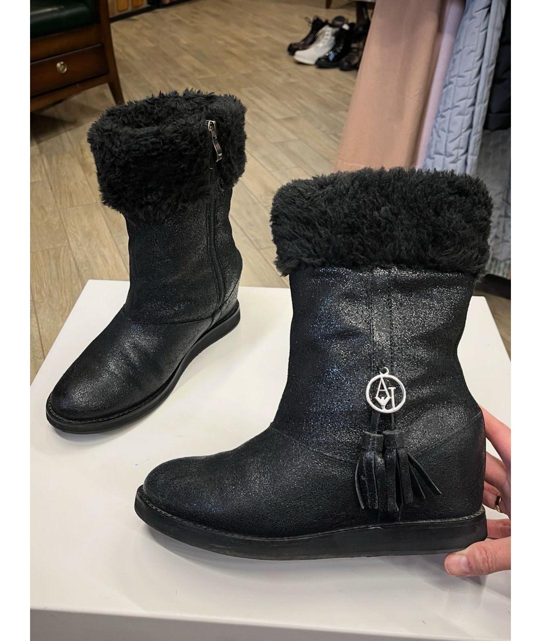 ARMANI JEANS Черные кожаные сапоги, фото 9