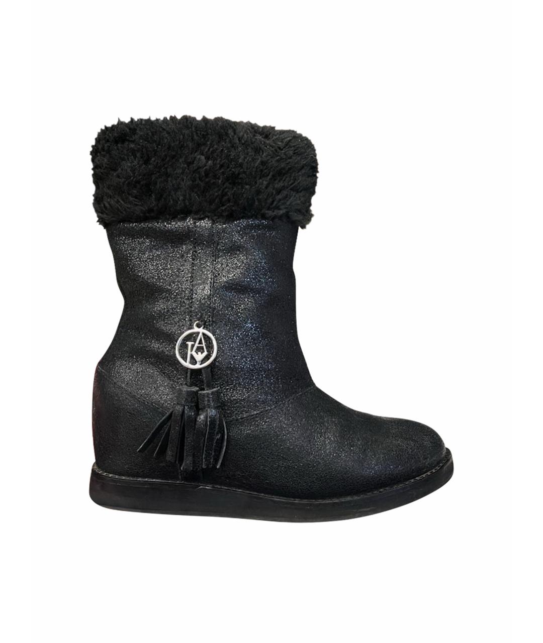 ARMANI JEANS Черные кожаные сапоги, фото 1