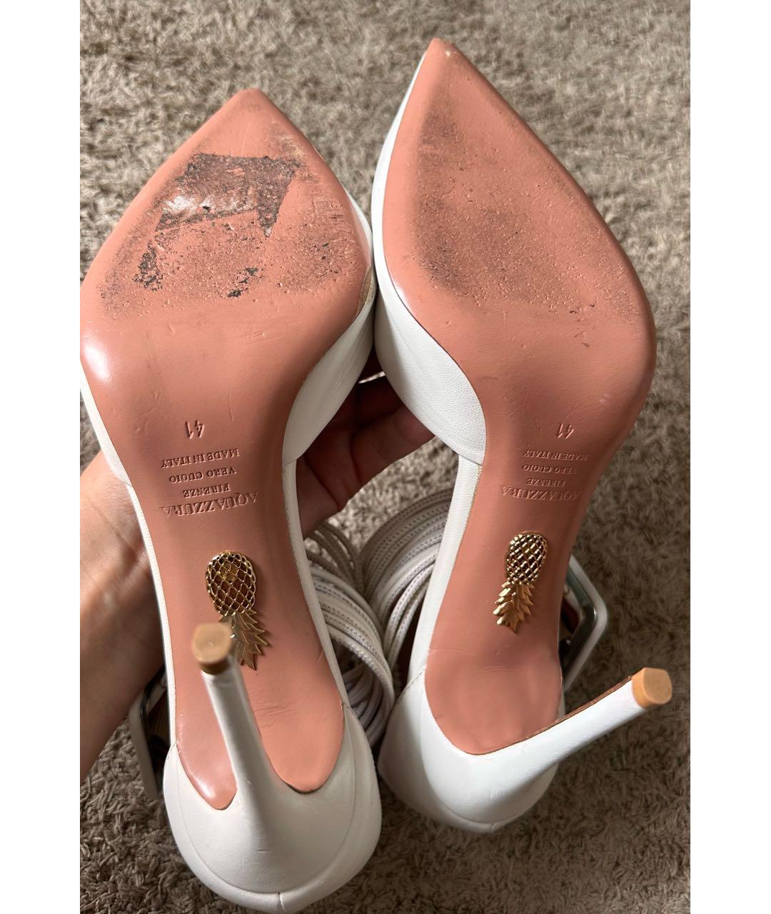 AQUAZZURA Белые кожаные босоножки, фото 3