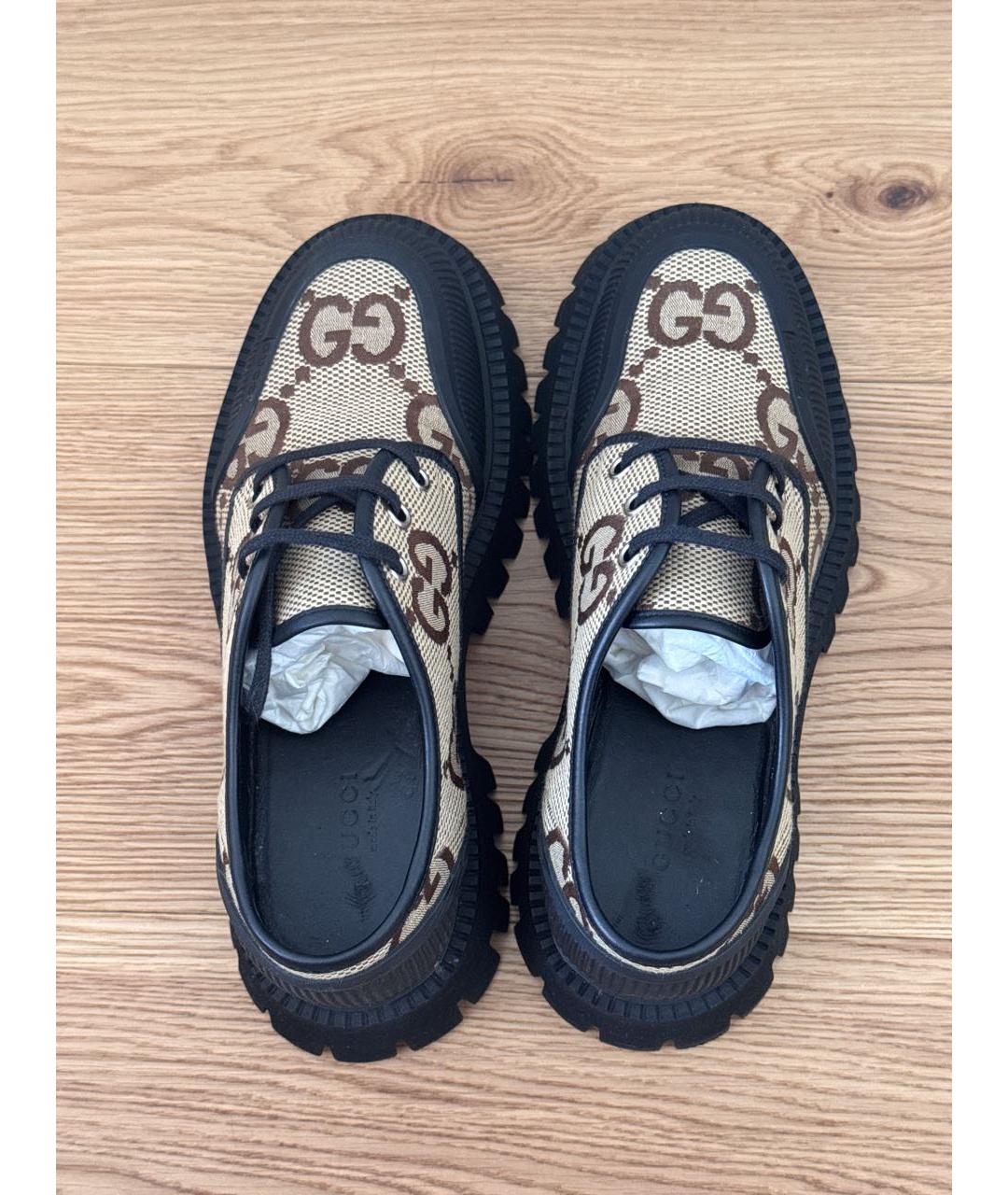 GUCCI Бежевые текстильные брогги и оксфорды, фото 3