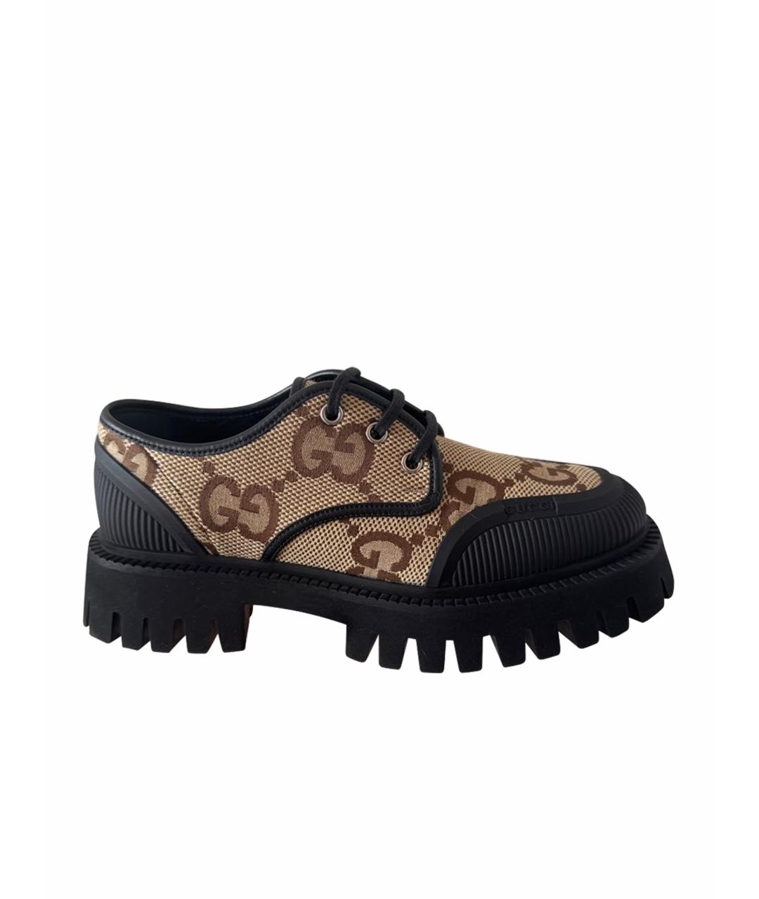 GUCCI Бежевые текстильные брогги и оксфорды, фото 1