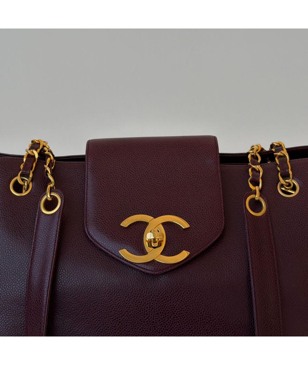 CHANEL Бордовая кожаная сумка с короткими ручками, фото 5