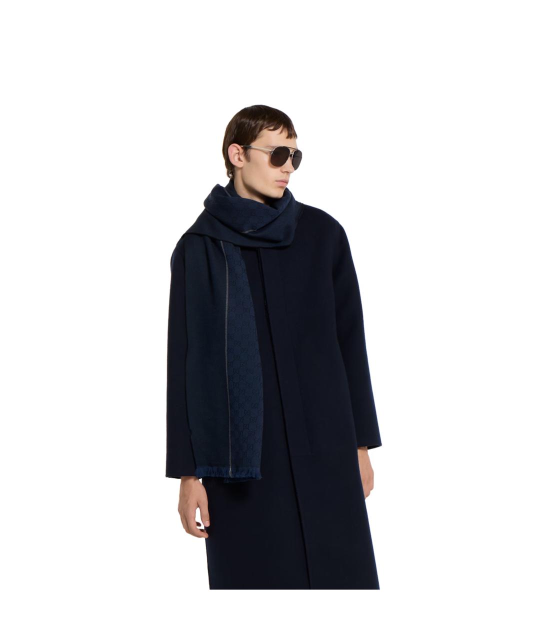 GUCCI Темно-синий шерстяной шарф, фото 3