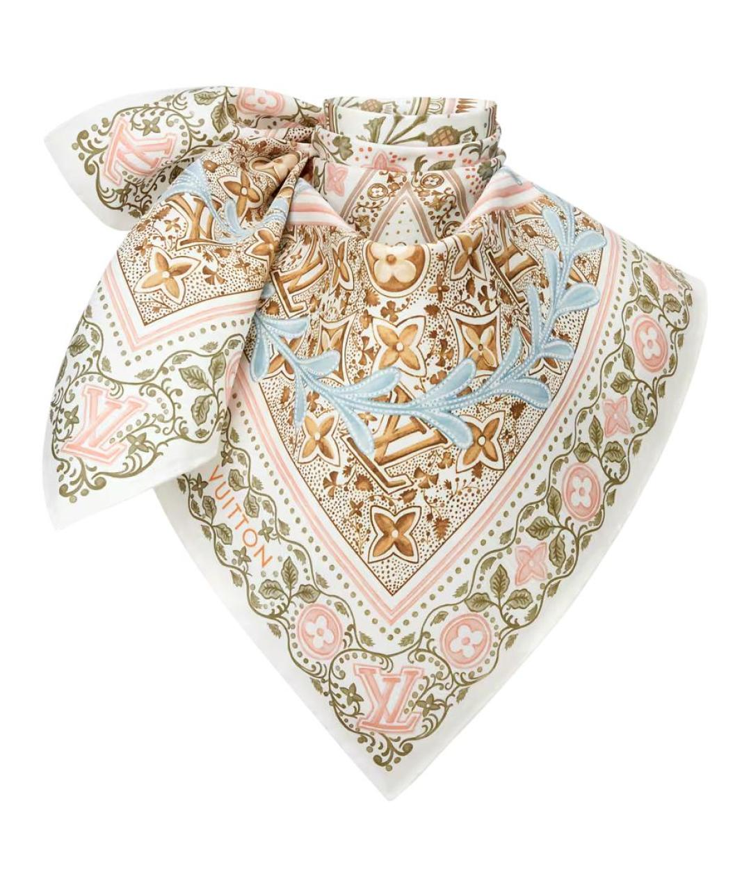 LOUIS VUITTON Бежевый шелковый шарф, фото 2
