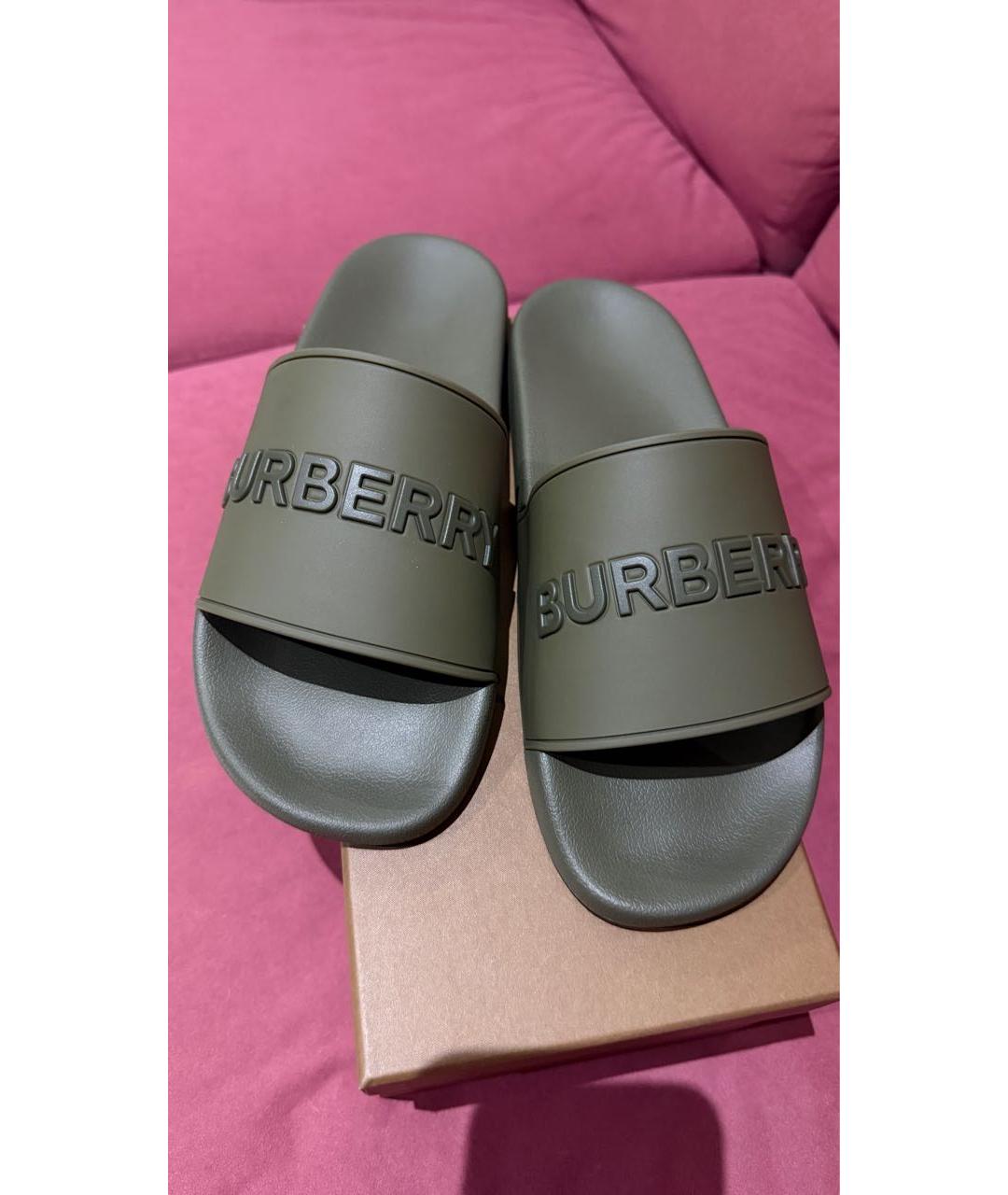 BURBERRY Хаки резиновые шлепанцы, фото 6