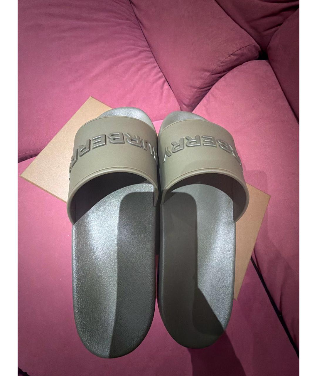 BURBERRY Хаки резиновые шлепанцы, фото 3