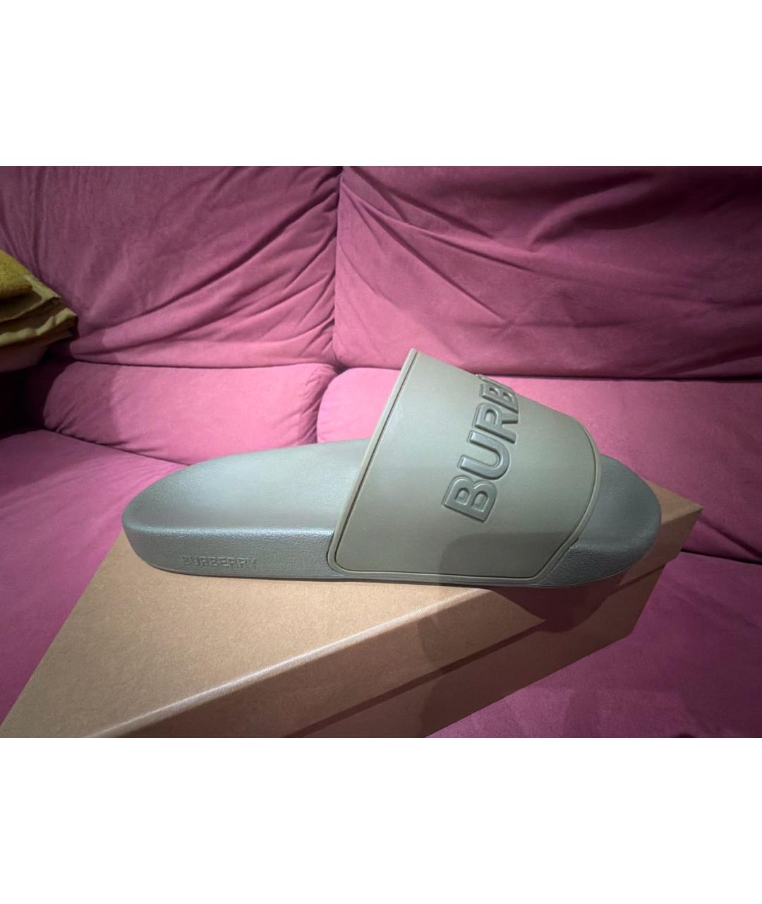 BURBERRY Хаки резиновые шлепанцы, фото 7