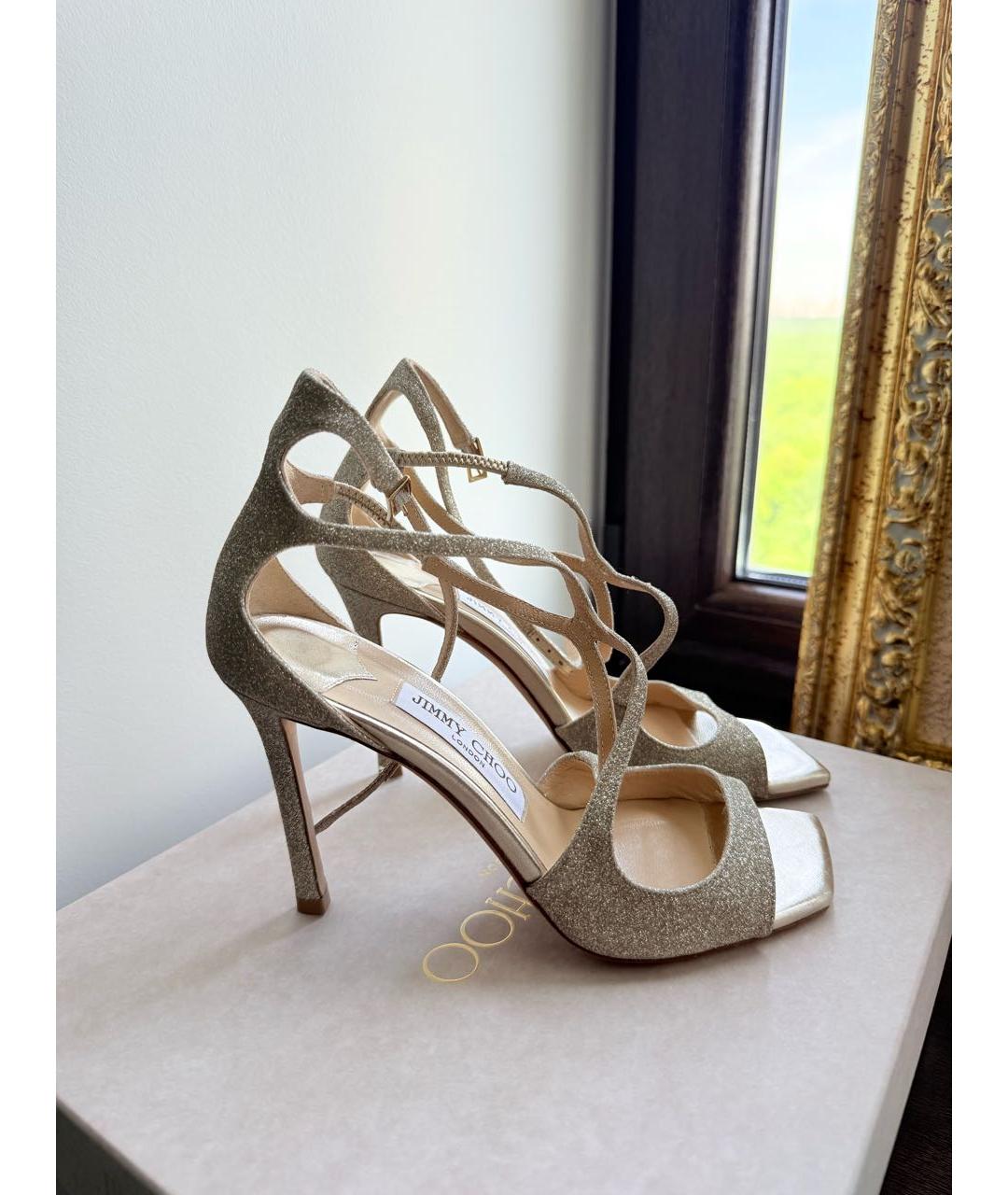 JIMMY CHOO Золотые кожаные босоножки, фото 2
