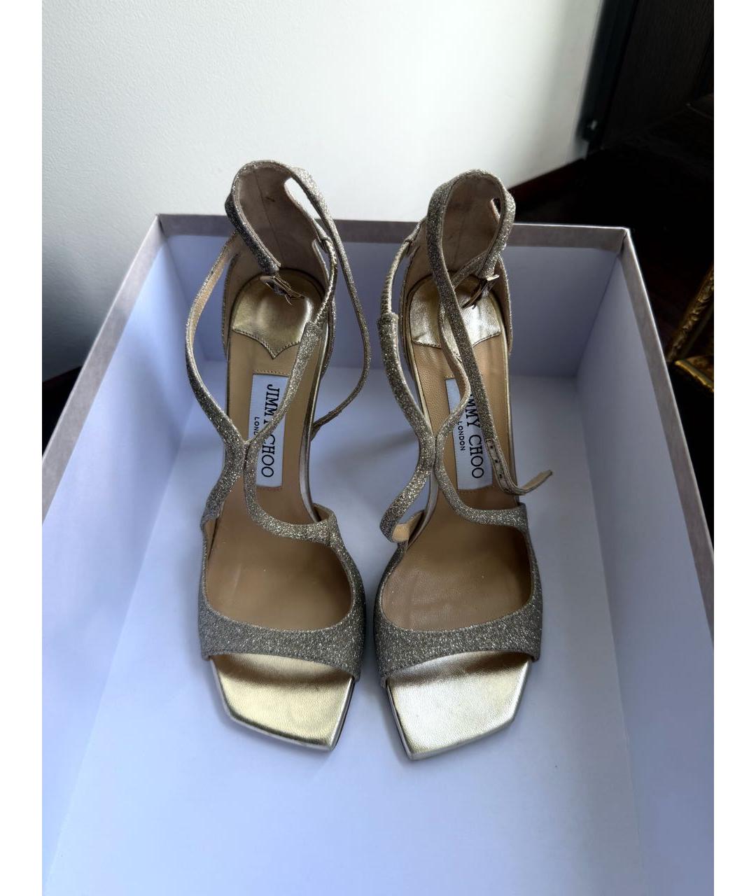 JIMMY CHOO Золотые кожаные босоножки, фото 5