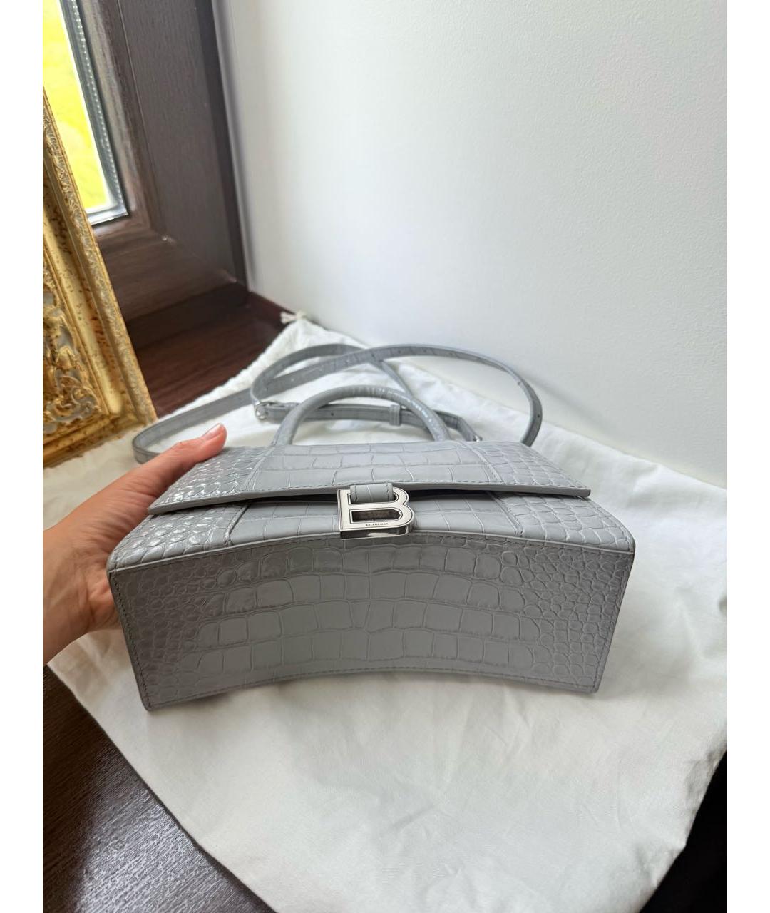 BALENCIAGA Серая кожаная сумка с короткими ручками, фото 3