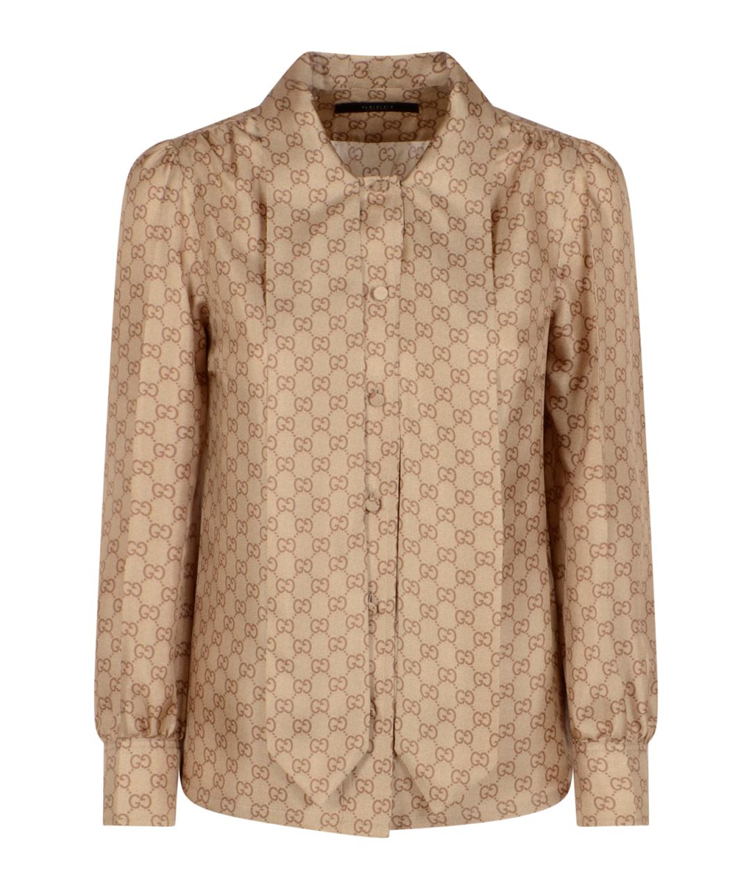 GUCCI Бежевая шелковая рубашка, фото 1