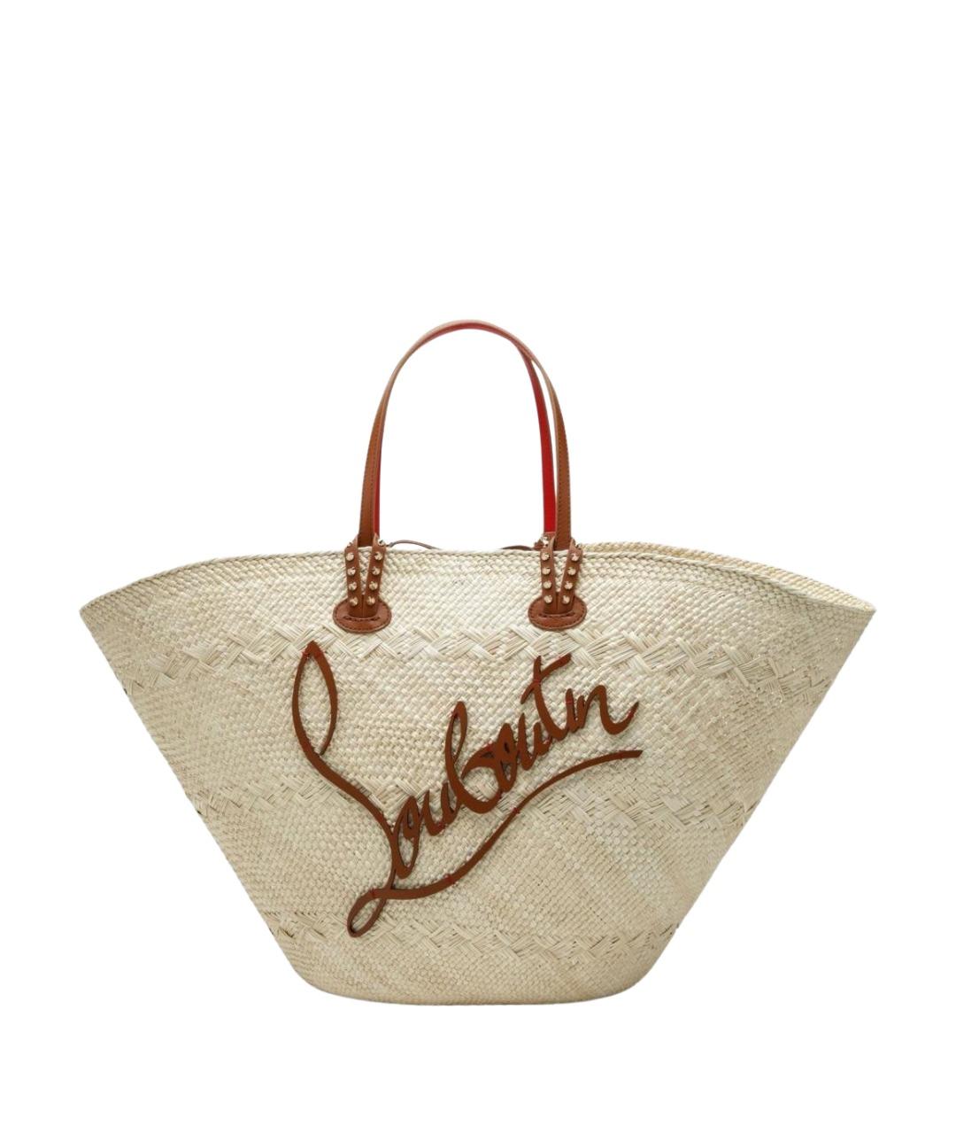 CHRISTIAN LOUBOUTIN Бежевая плетеная сумка тоут, фото 1
