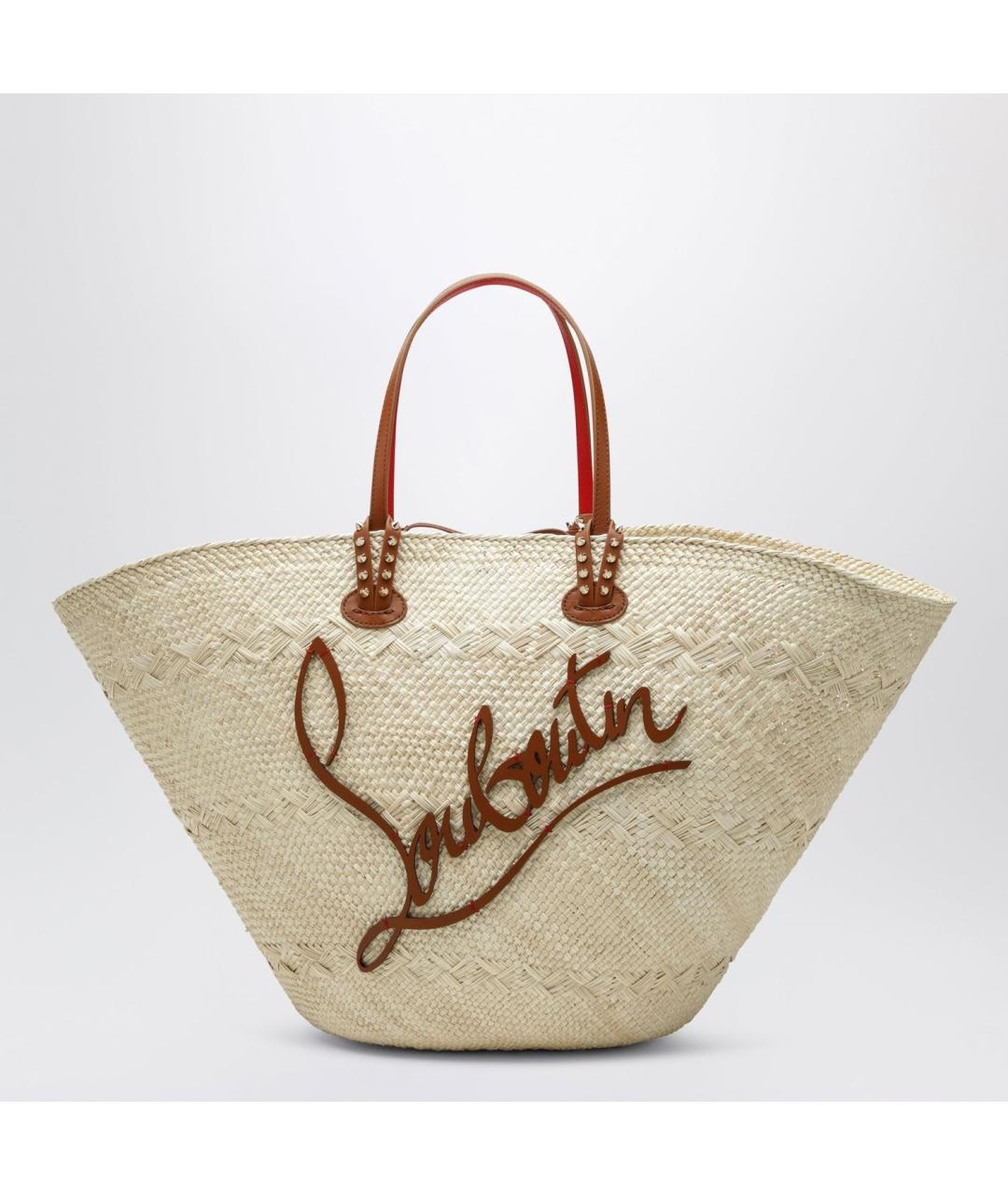 CHRISTIAN LOUBOUTIN Бежевая плетеная сумка тоут, фото 3