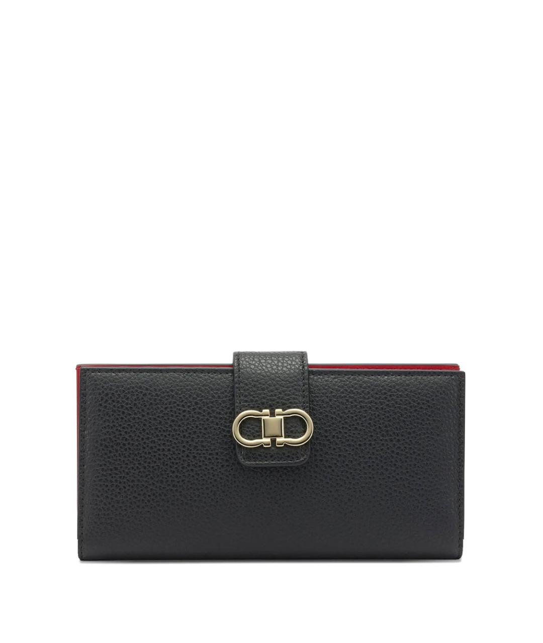 FERRAGAMO Черный кожаный кошелек, фото 1