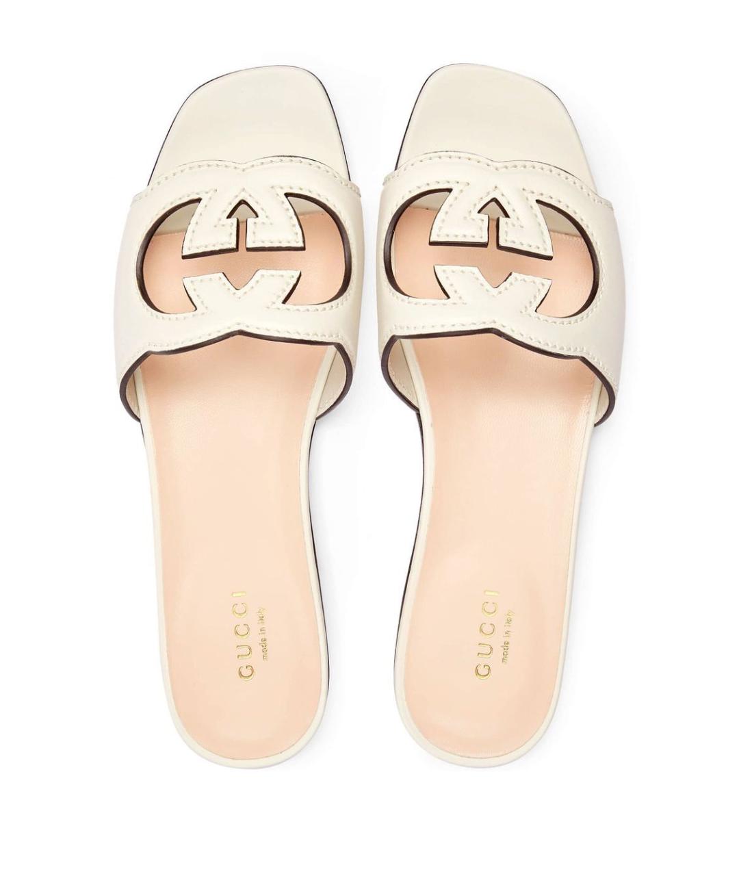 GUCCI Белые кожаные шлепанцы, фото 3