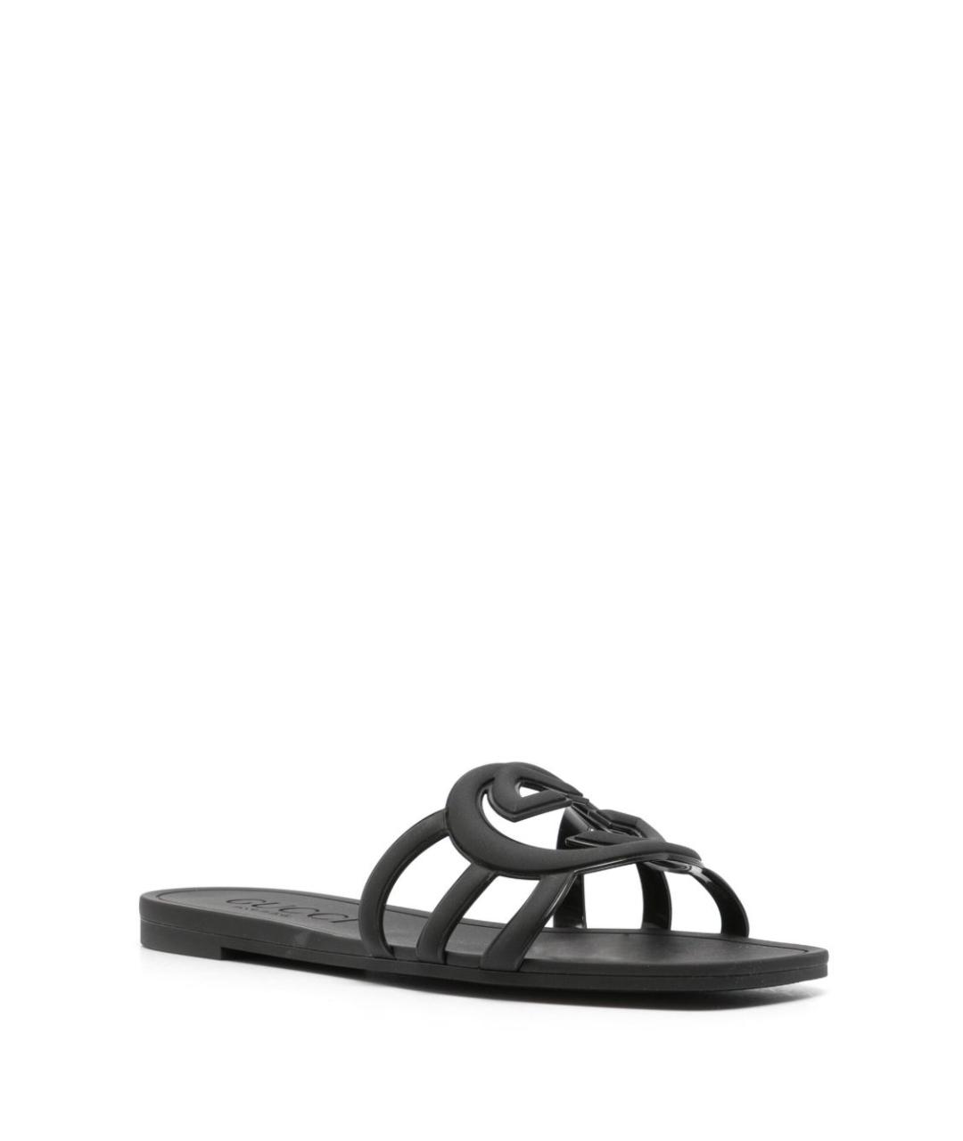GUCCI Черные резиновые шлепанцы, фото 2