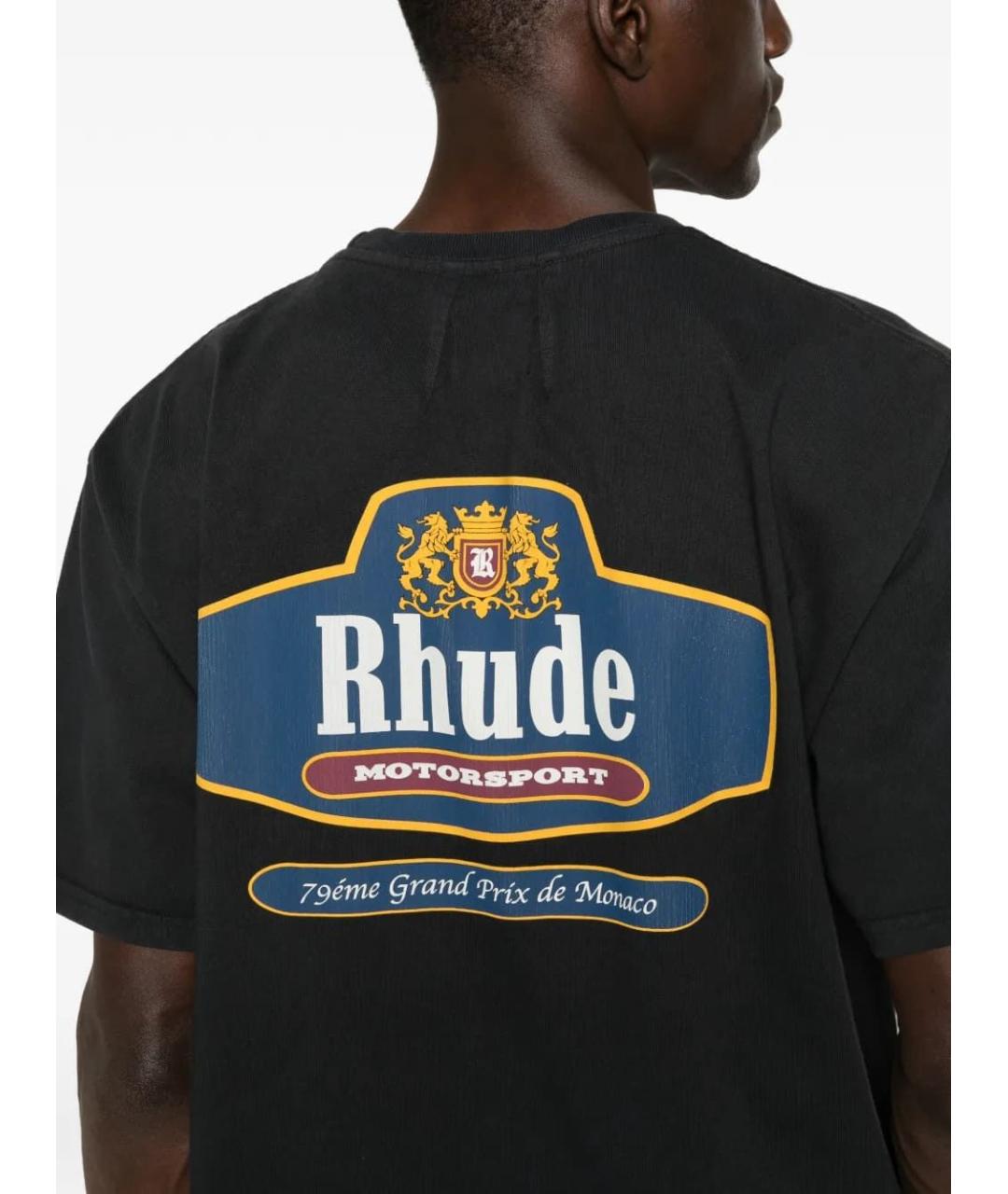 RHUDE Черная хлопковая футболка, фото 4