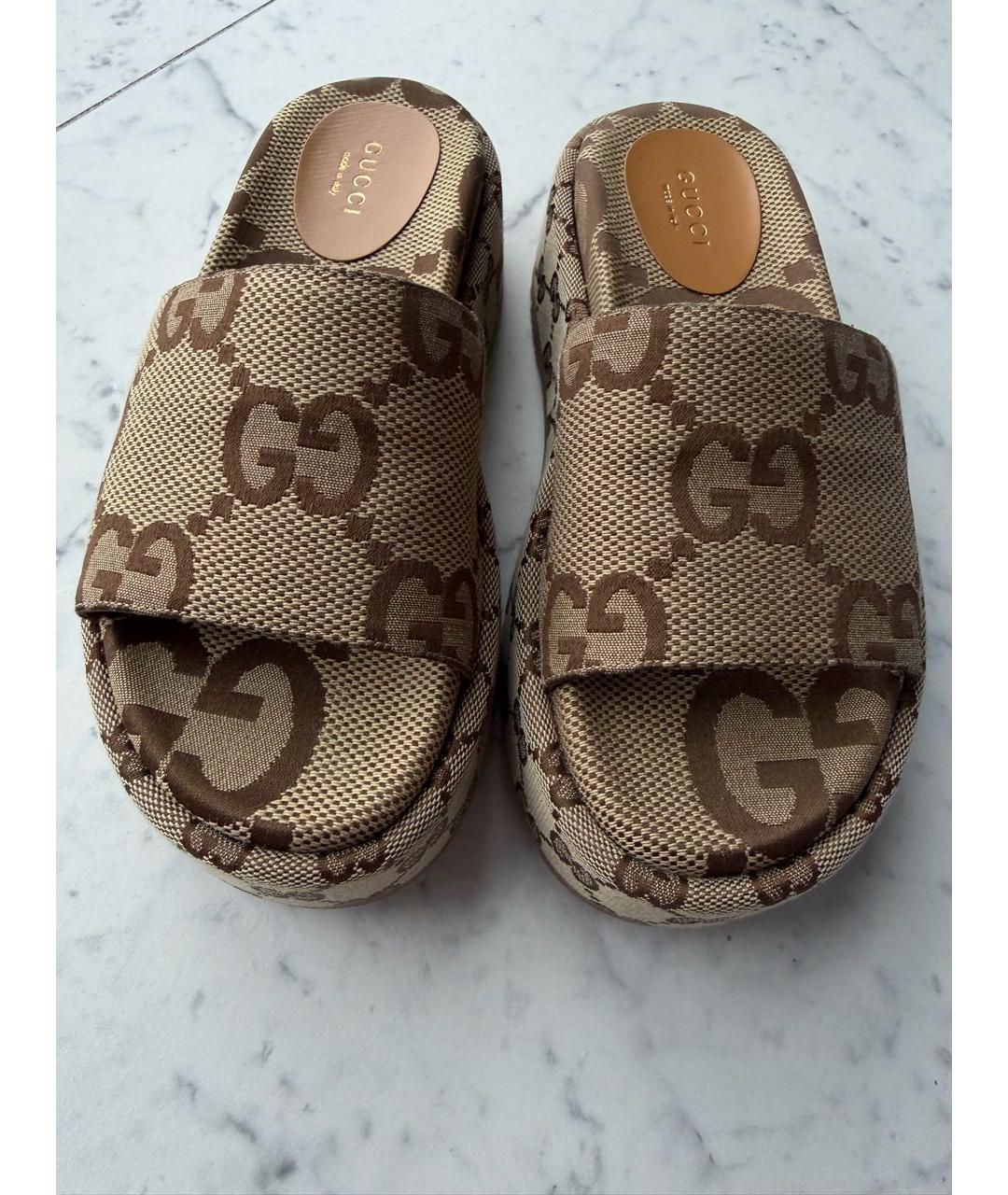 GUCCI Бежевые текстильные мюли, фото 2