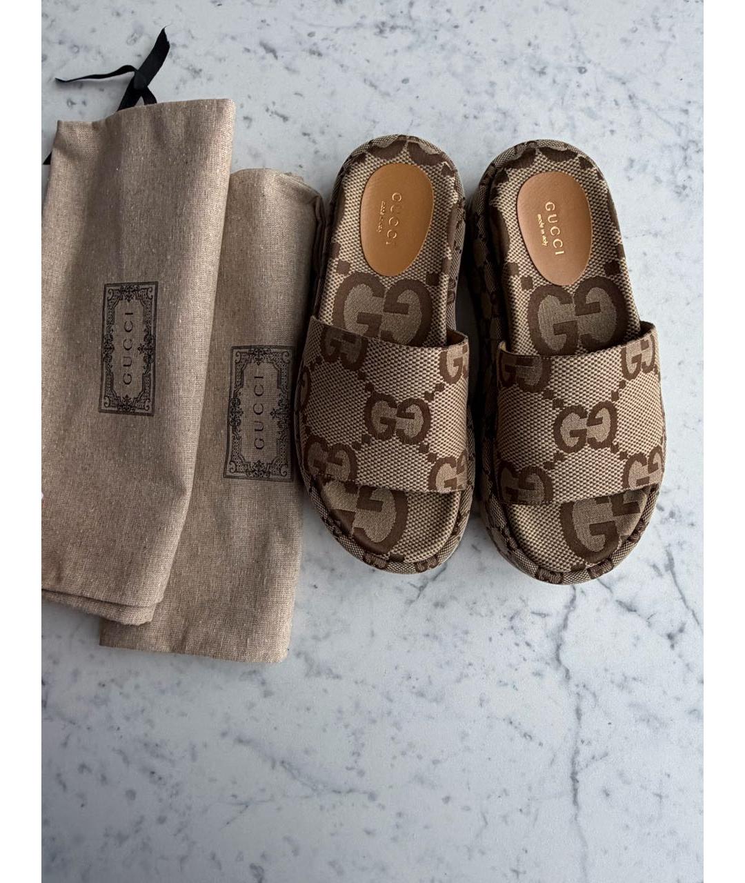 GUCCI Бежевые текстильные мюли, фото 5