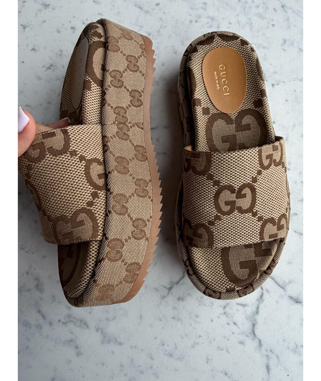 GUCCI Бежевые текстильные мюли, фото 6