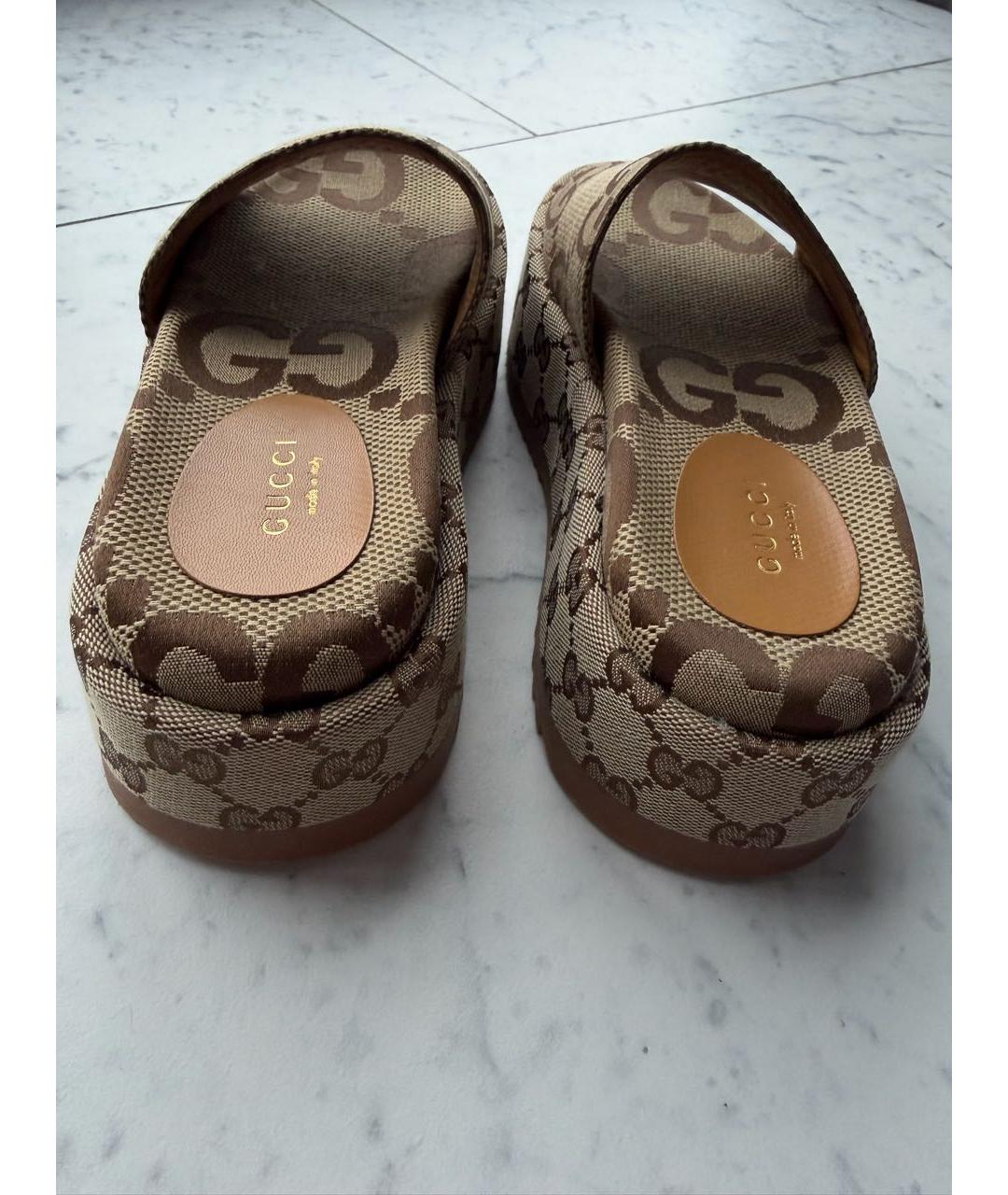 GUCCI Бежевые текстильные мюли, фото 4