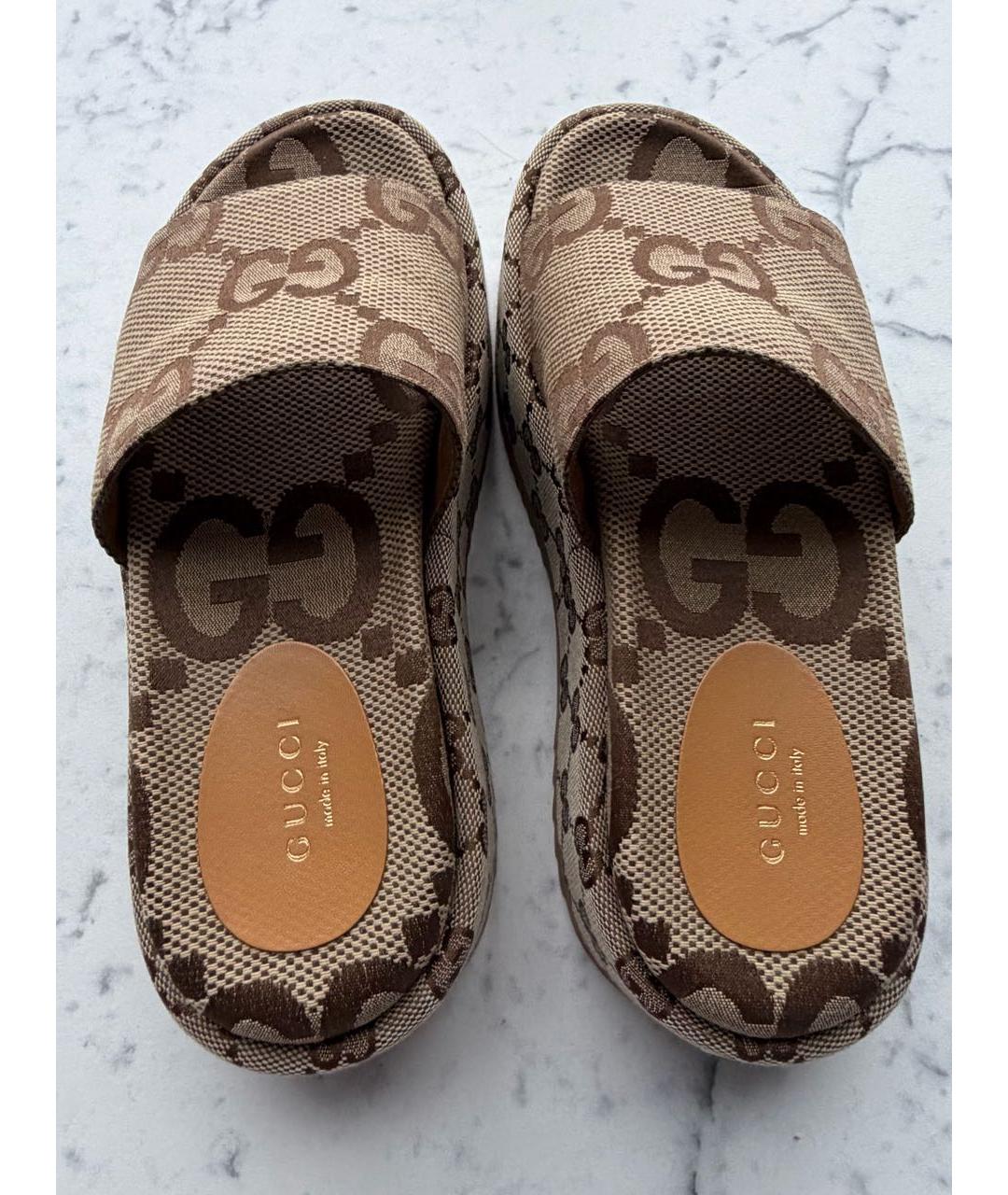 GUCCI Бежевые текстильные мюли, фото 3