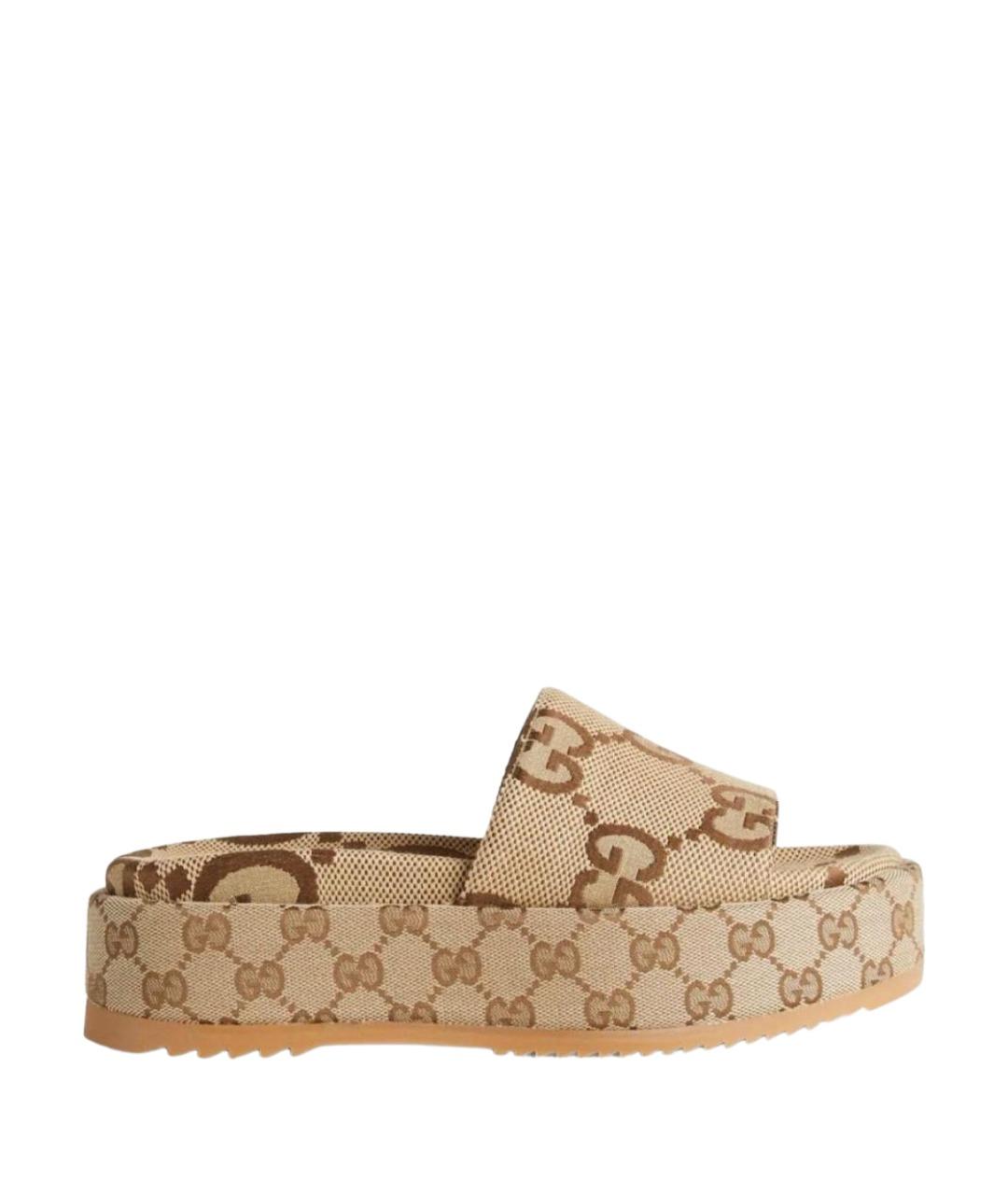 GUCCI Бежевые текстильные мюли, фото 1