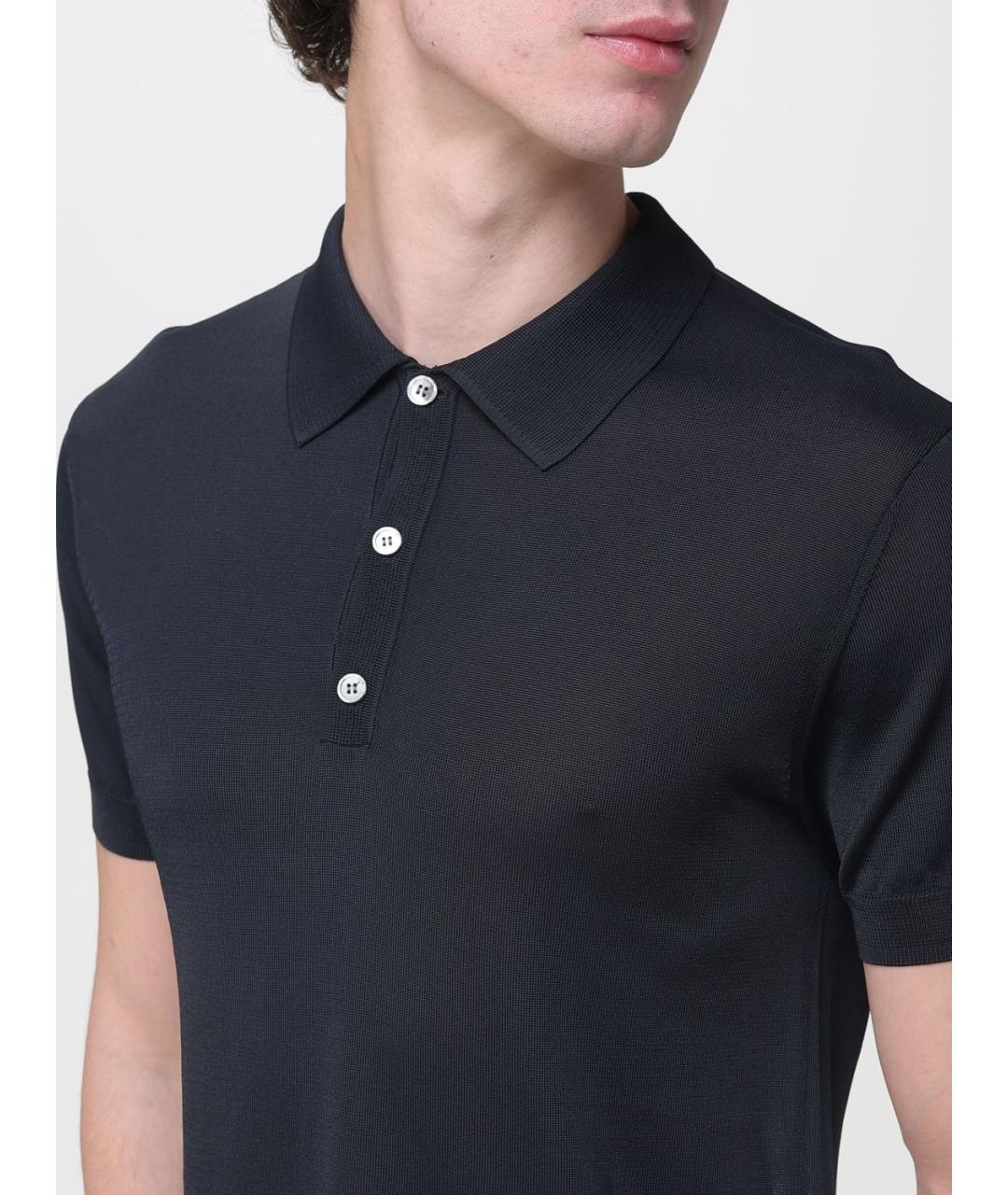 EMPORIO ARMANI Темно-синее вискозное поло с коротким рукавом, фото 3