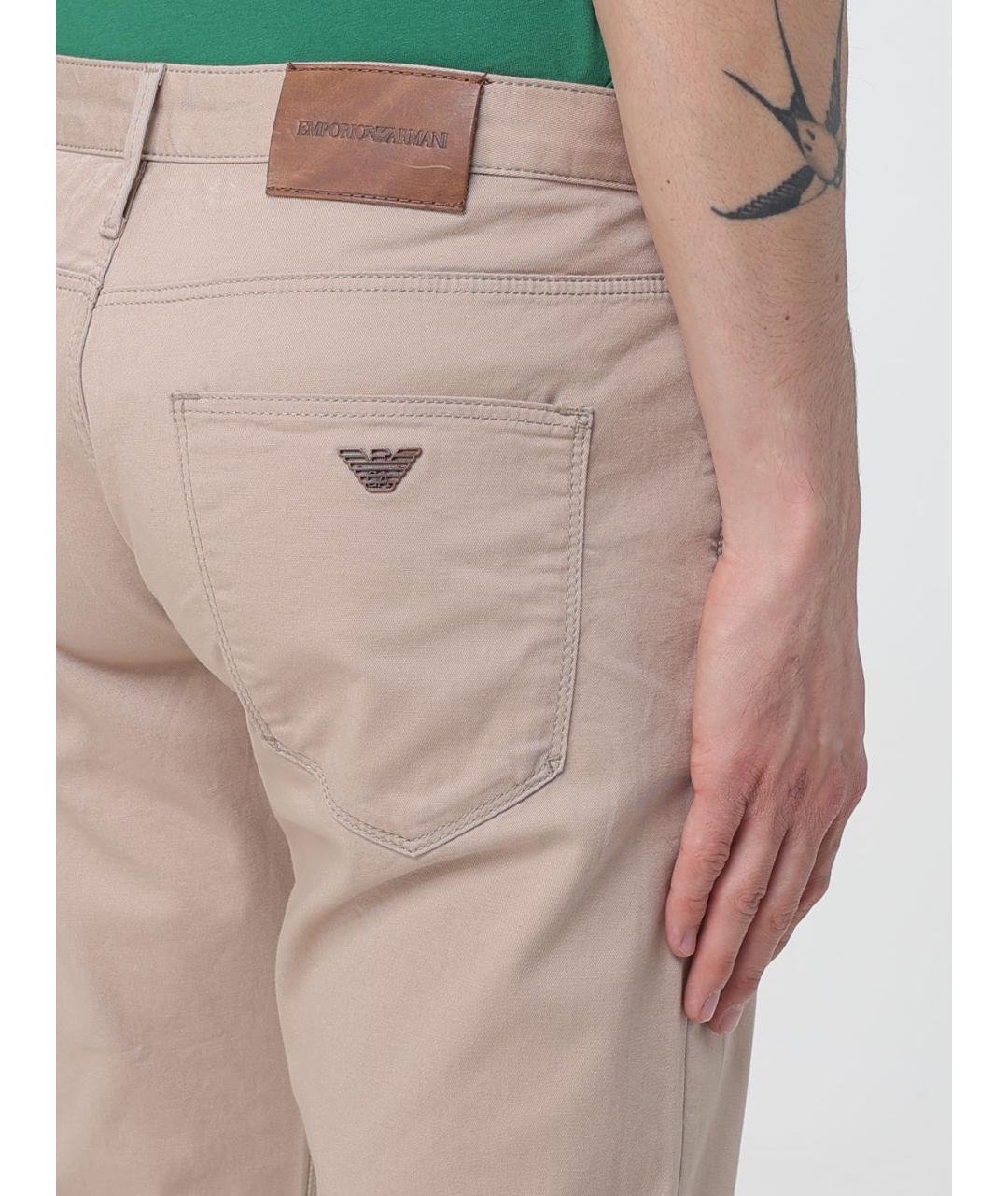 EMPORIO ARMANI Бежевые хлопковые повседневные брюки, фото 3