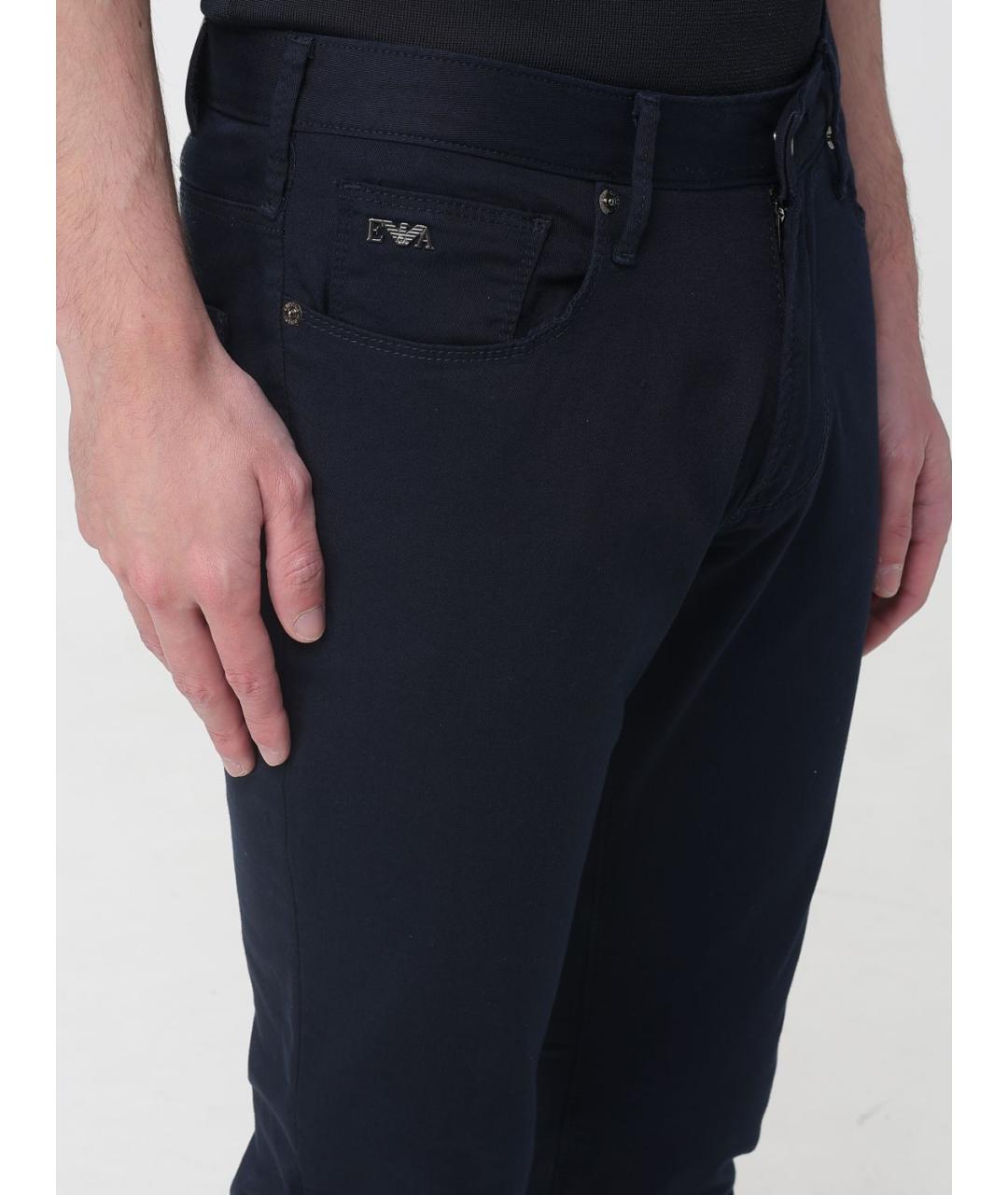 EMPORIO ARMANI Темно-синие хлопковые повседневные брюки, фото 3