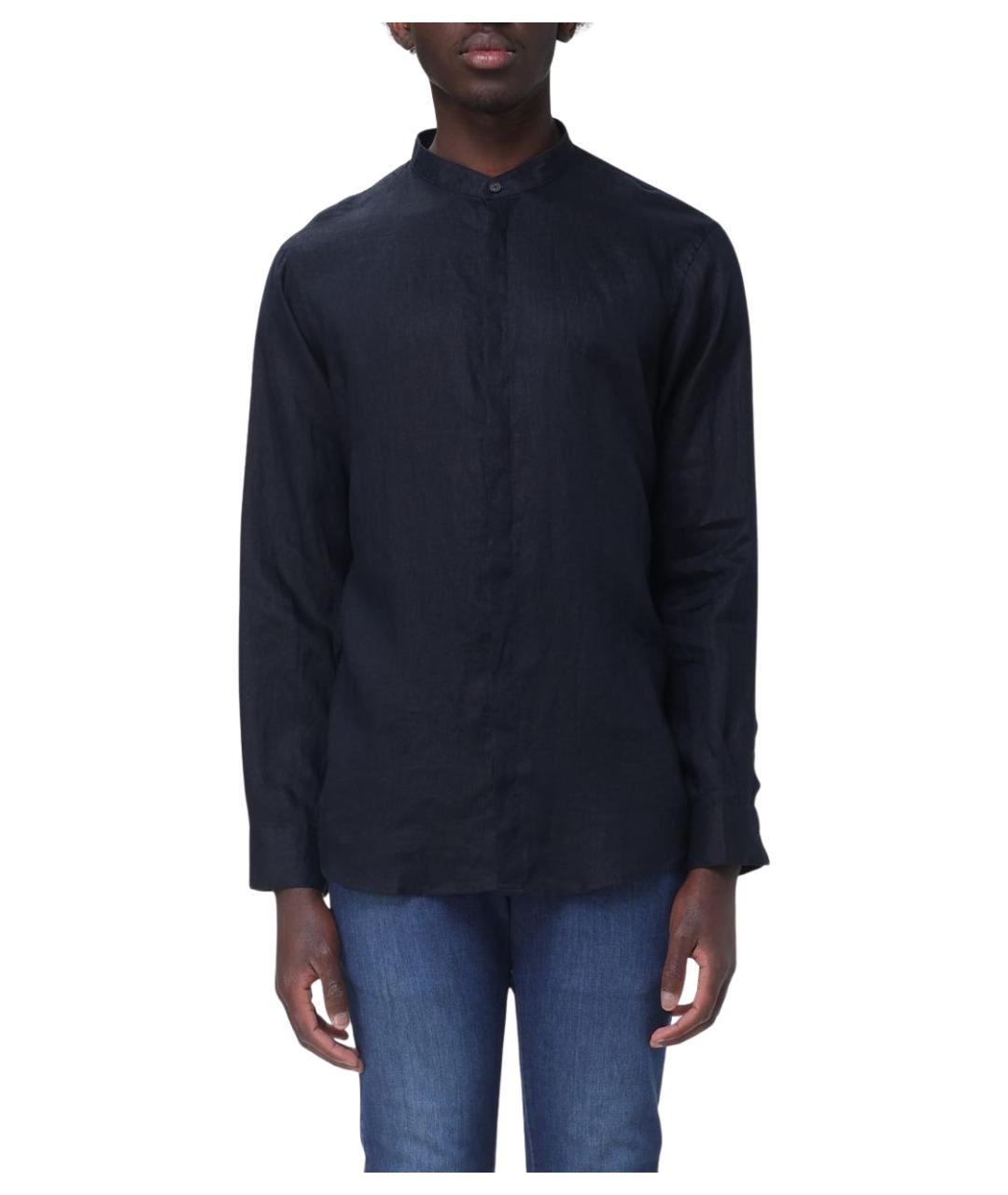 ARMANI EXCHANGE Темно-синяя льняная кэжуал рубашка, фото 1