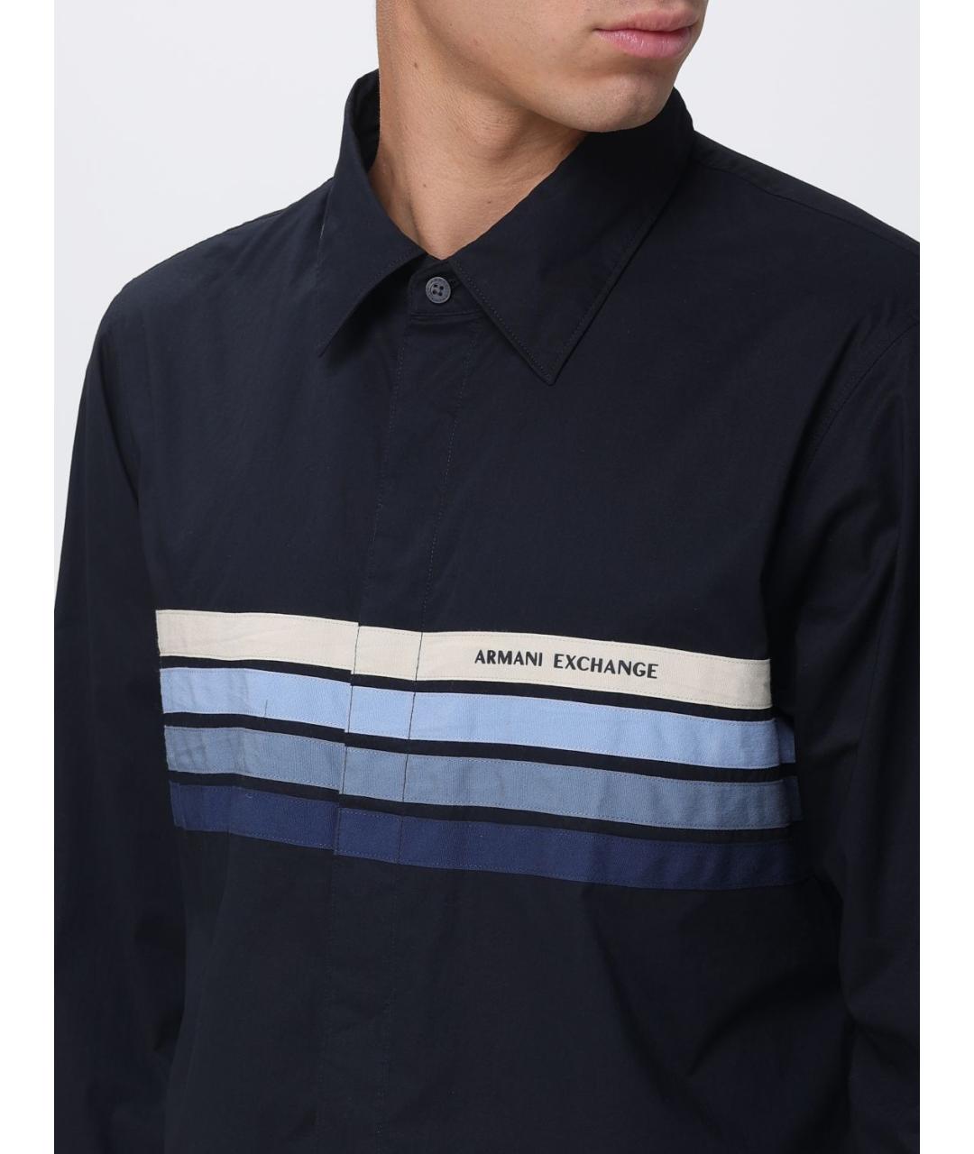 ARMANI EXCHANGE Темно-синяя хлопковая кэжуал рубашка, фото 3