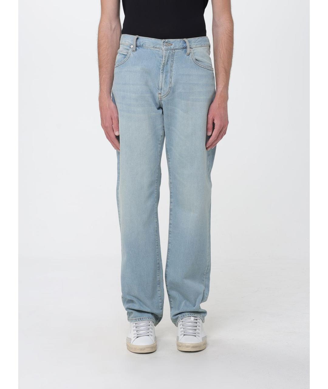 ARMANI JEANS Голубые хлопковые прямые джинсы, фото 4
