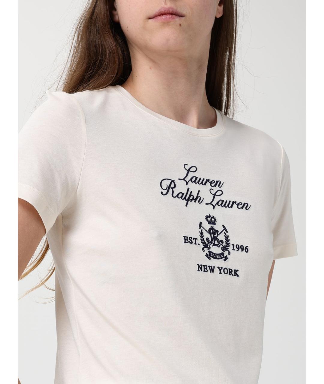 RALPH LAUREN Бежевая хлопковая футболка, фото 3