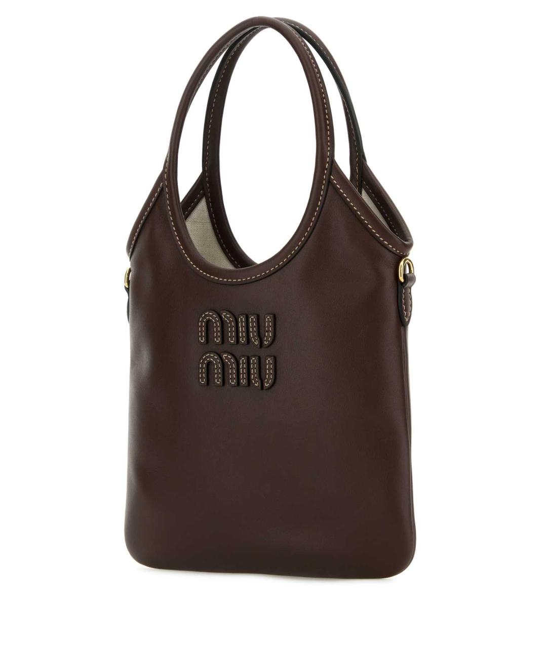 MIU MIU Коричневая кожаная сумка с короткими ручками, фото 2